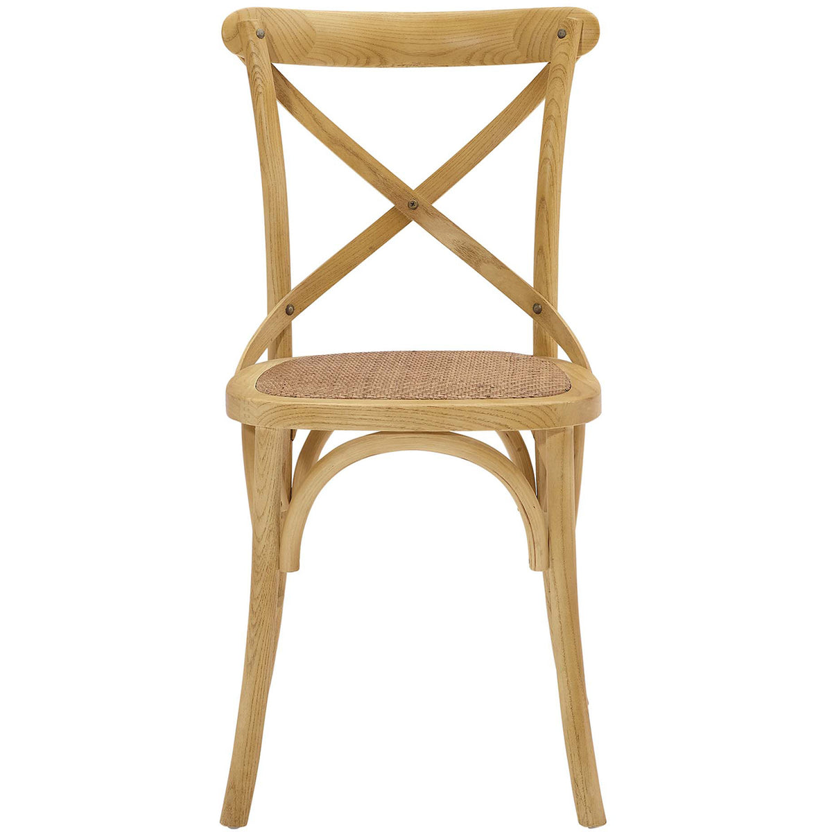 Rounded wood crest and crossed back slats complement the natural woven rattan seat || EEI-1541-NAT || front_studio