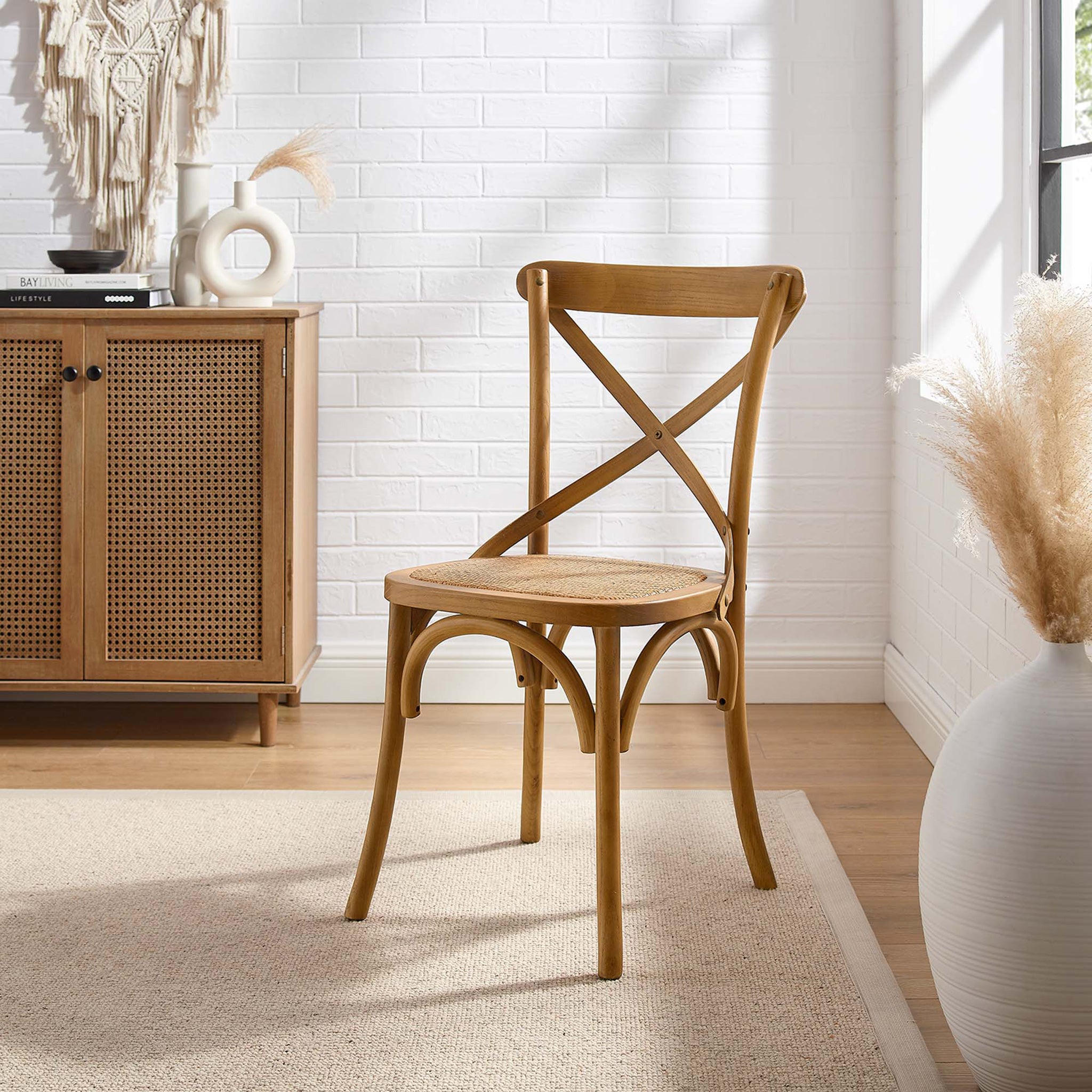 Gentry Rattan Seat Dining Side Chair Walnut