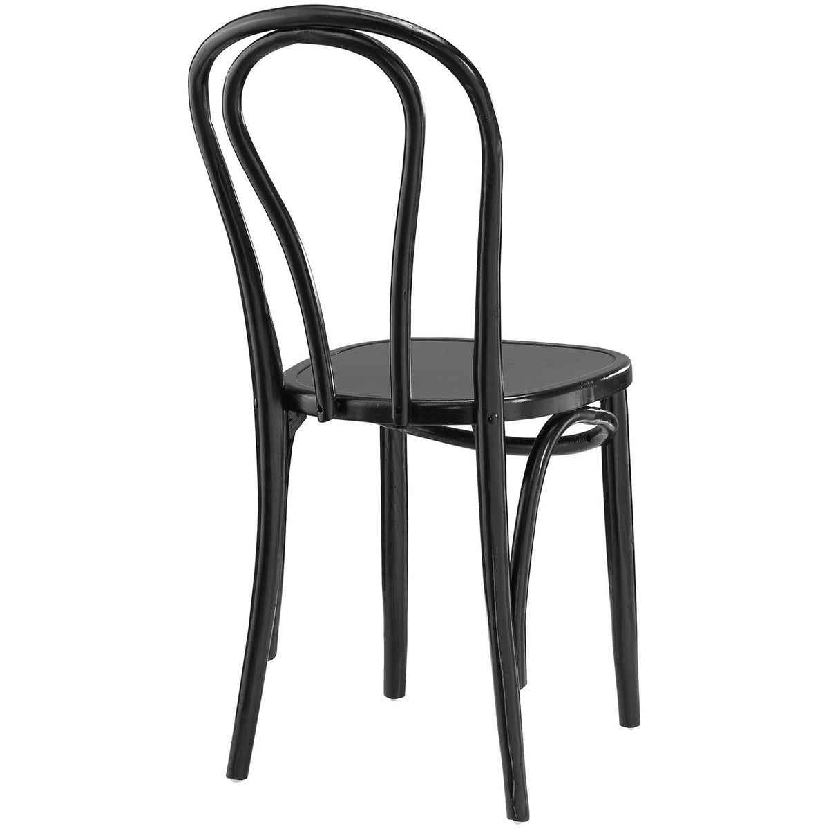 Vintage-inspired black chair with looping back rails and an elegantly curved wood frame