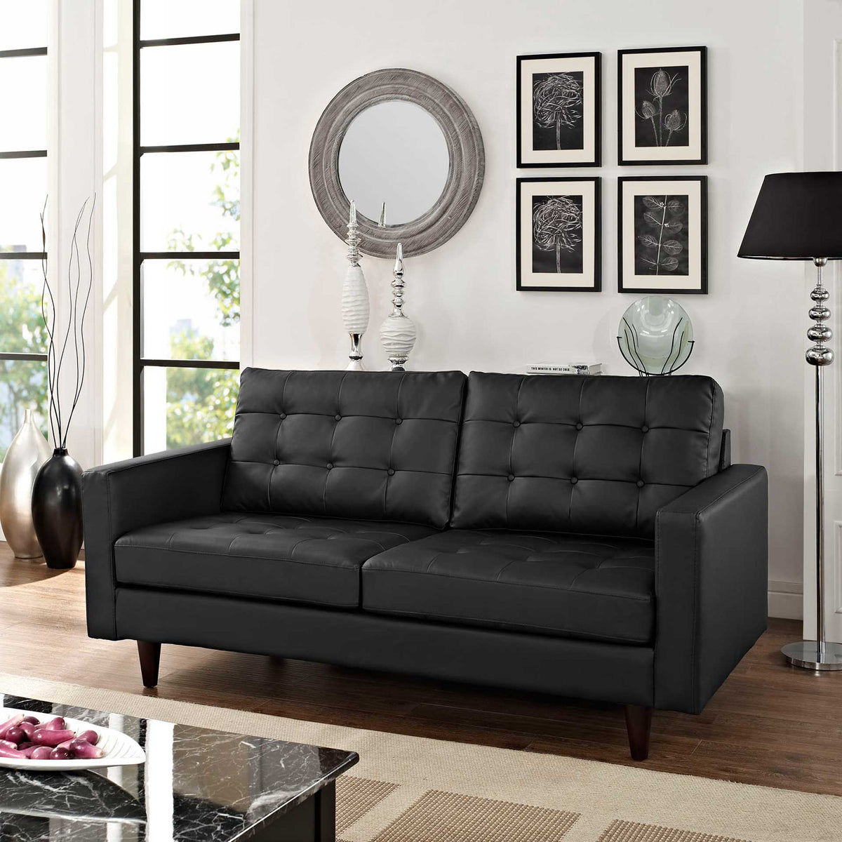 Era Leather Loveseat Black