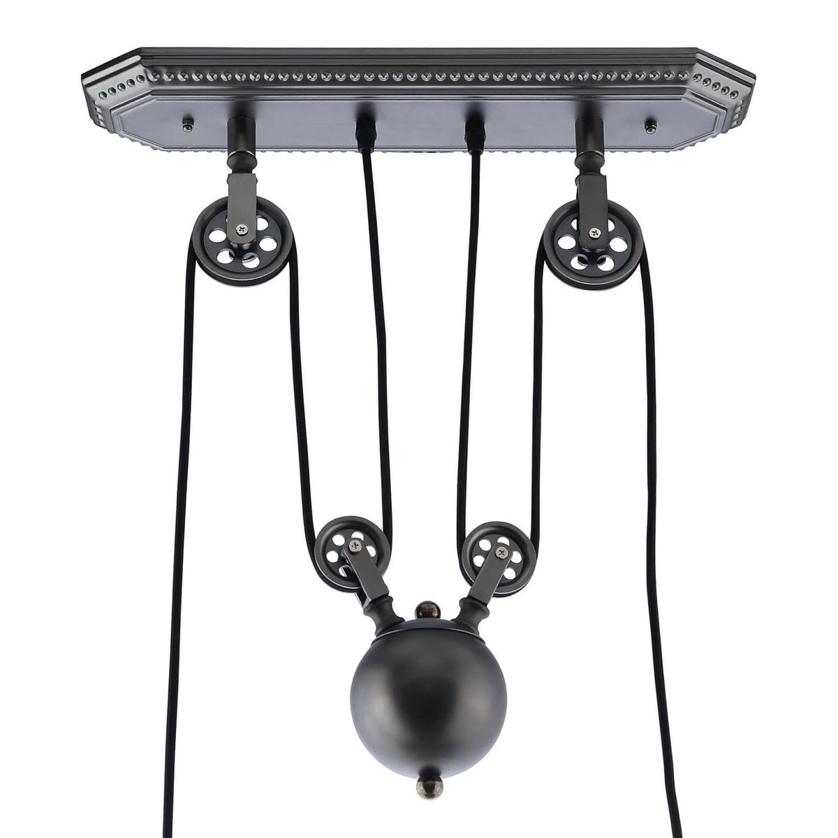 Decorative silver ceiling plate with exposed pulley system for adjustable industrial style lighting || EEI-1567 || detail_studio