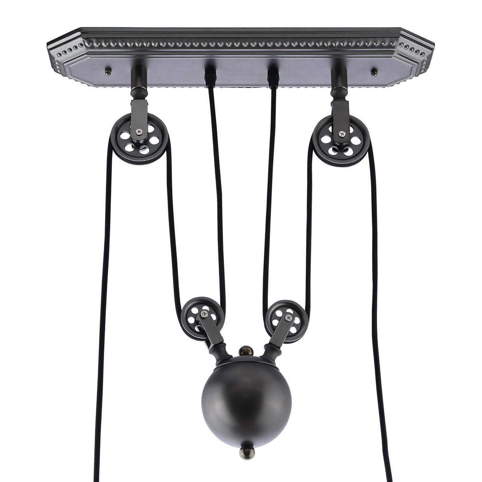 Decorative silver ceiling plate with exposed pulley system for adjustable industrial style lighting || EEI-1567 || detail_studio