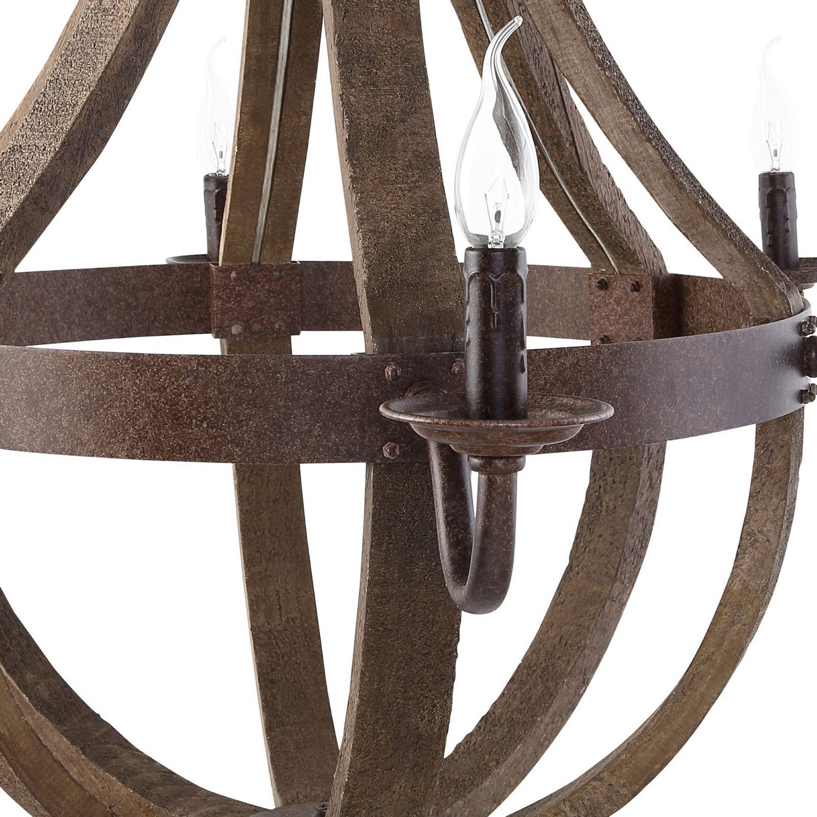 Textured steel and distressed wood detailing with candle-style socket echo handcrafted industrial charm || EEI-1570 || detail_studio