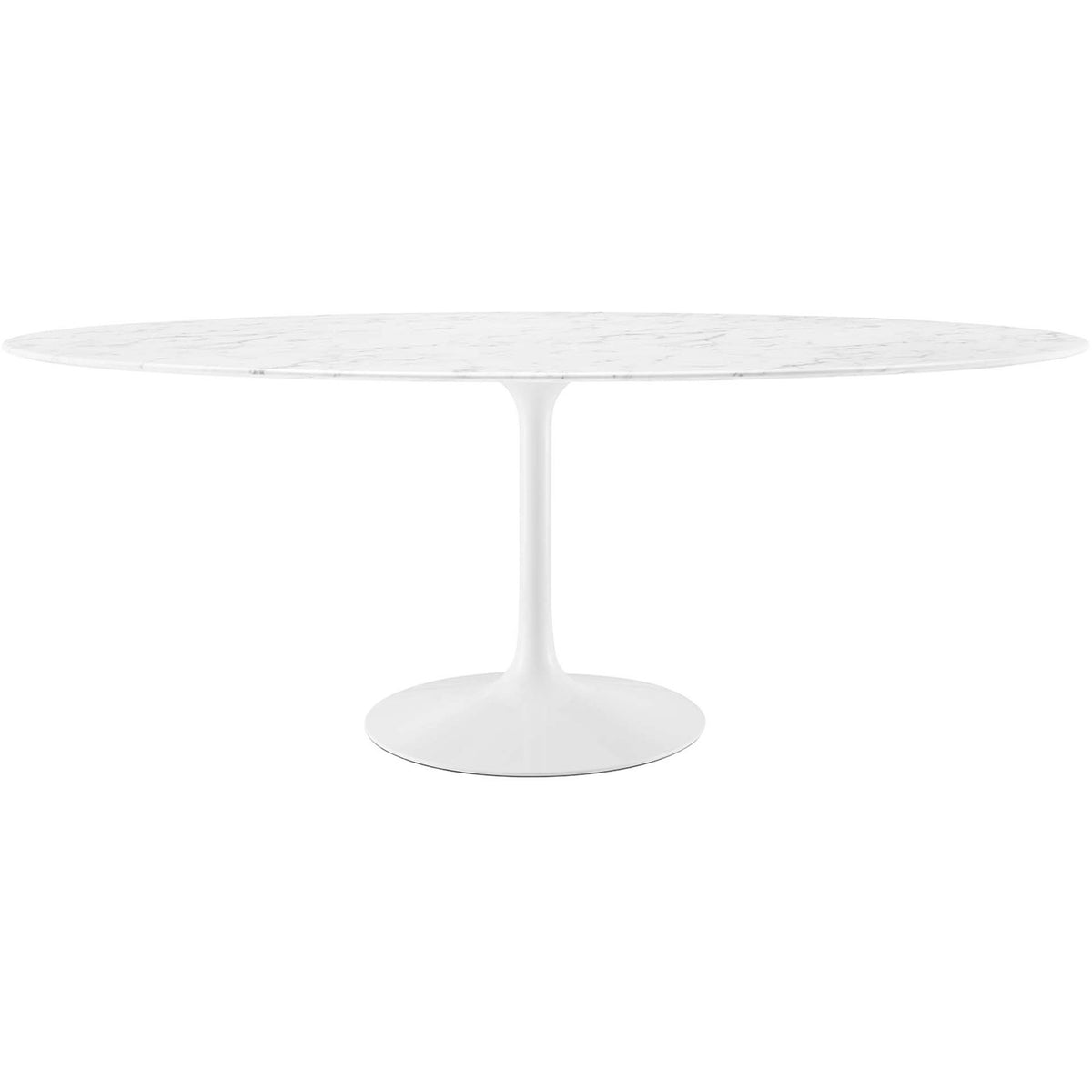 Expansive white 78 inch oval faux marble dining table with pedestal base invites generous gatherings || EEI-1659-WHI || front_studio