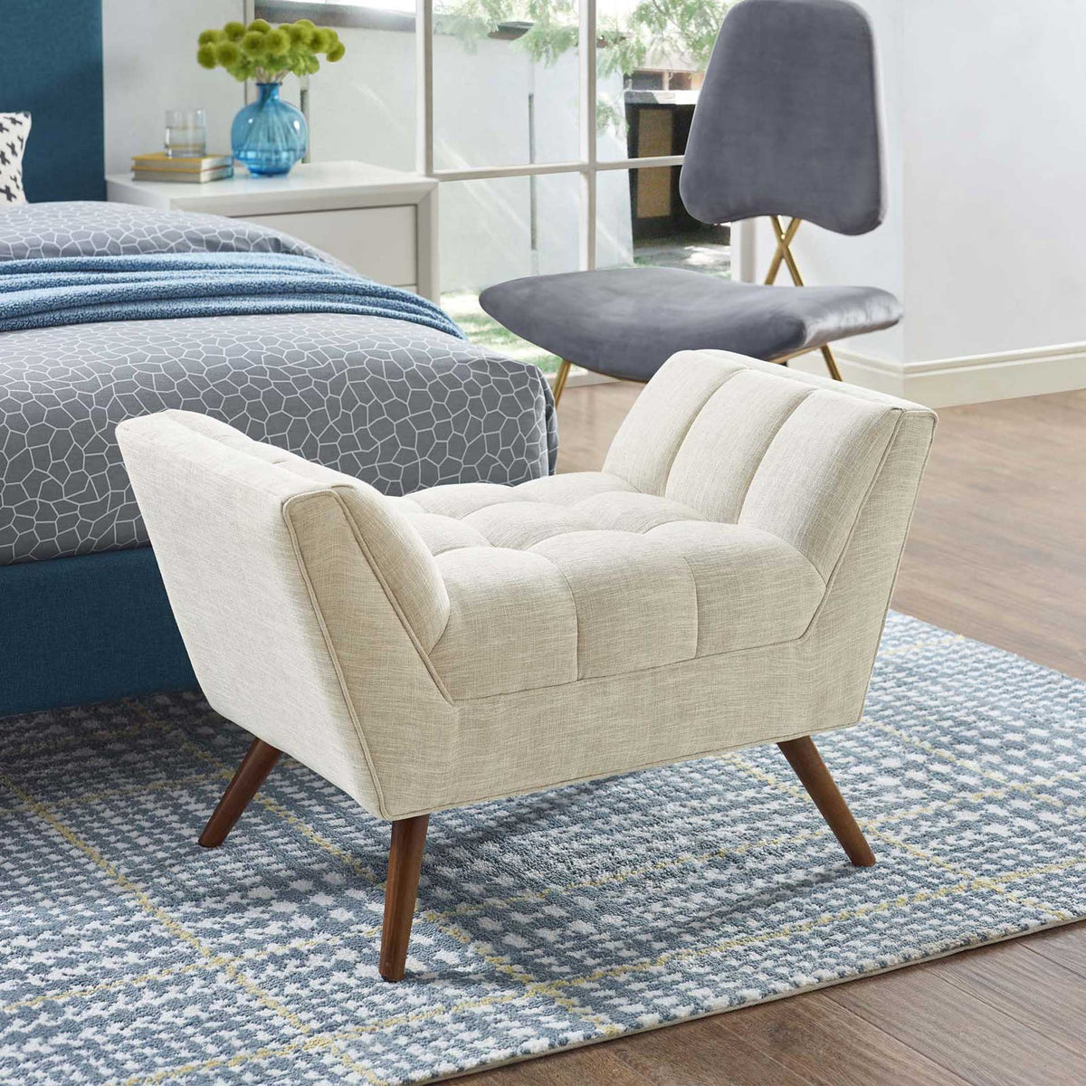 Reborn Fabric Short Ottoman Beige