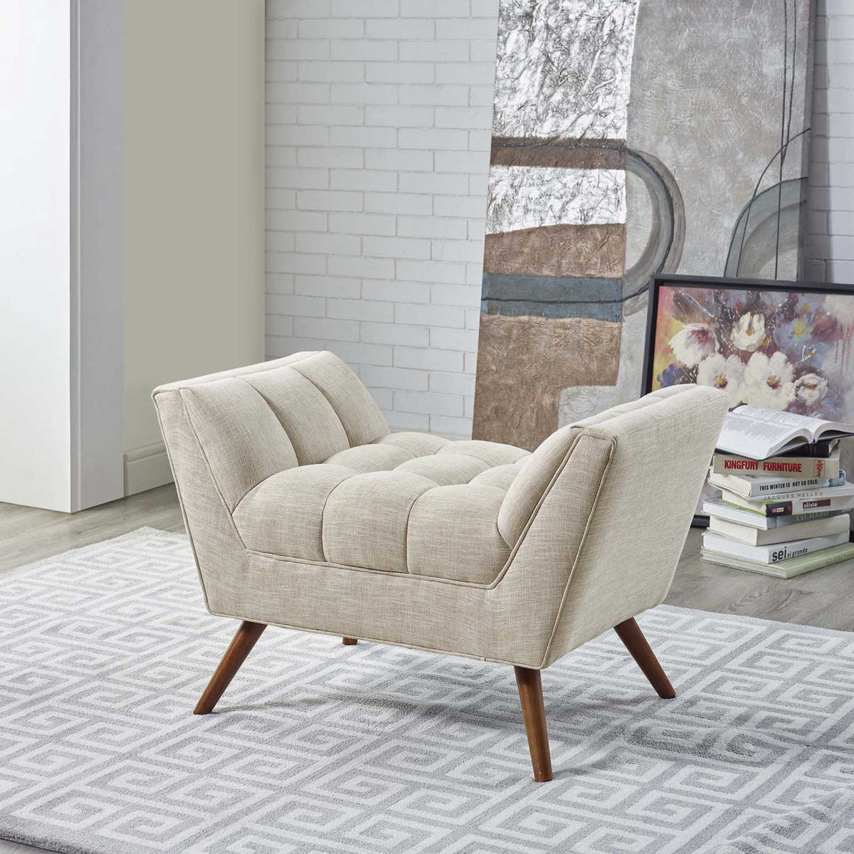 Reborn Fabric Short Ottoman Beige