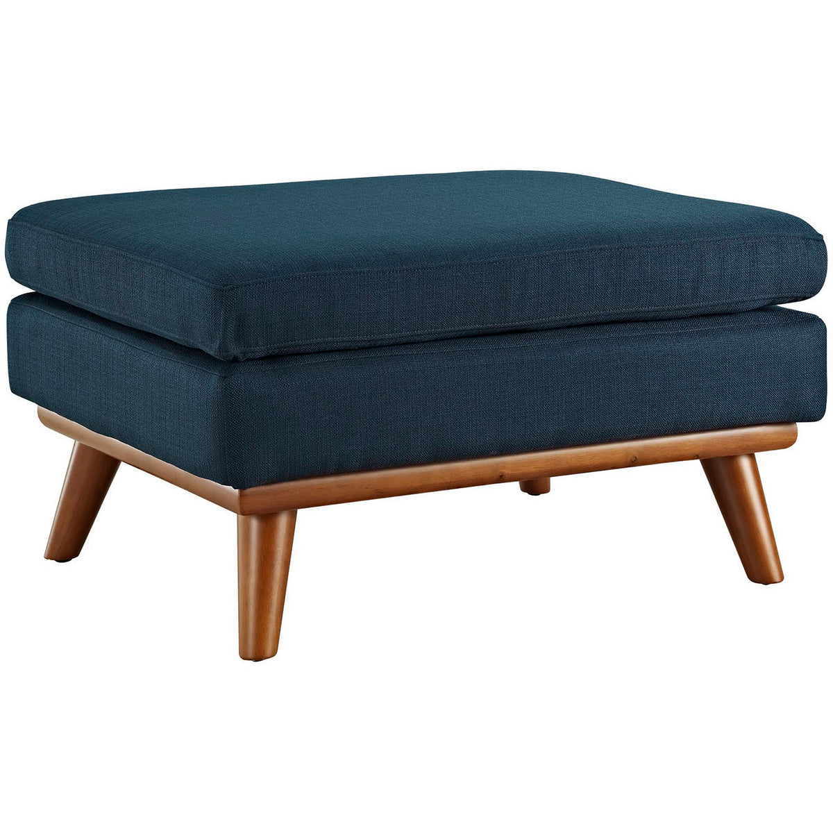 Azure blue ottoman with a plush cushion and splayed wood legs || EEI-1797-AZU || front_angle_studio