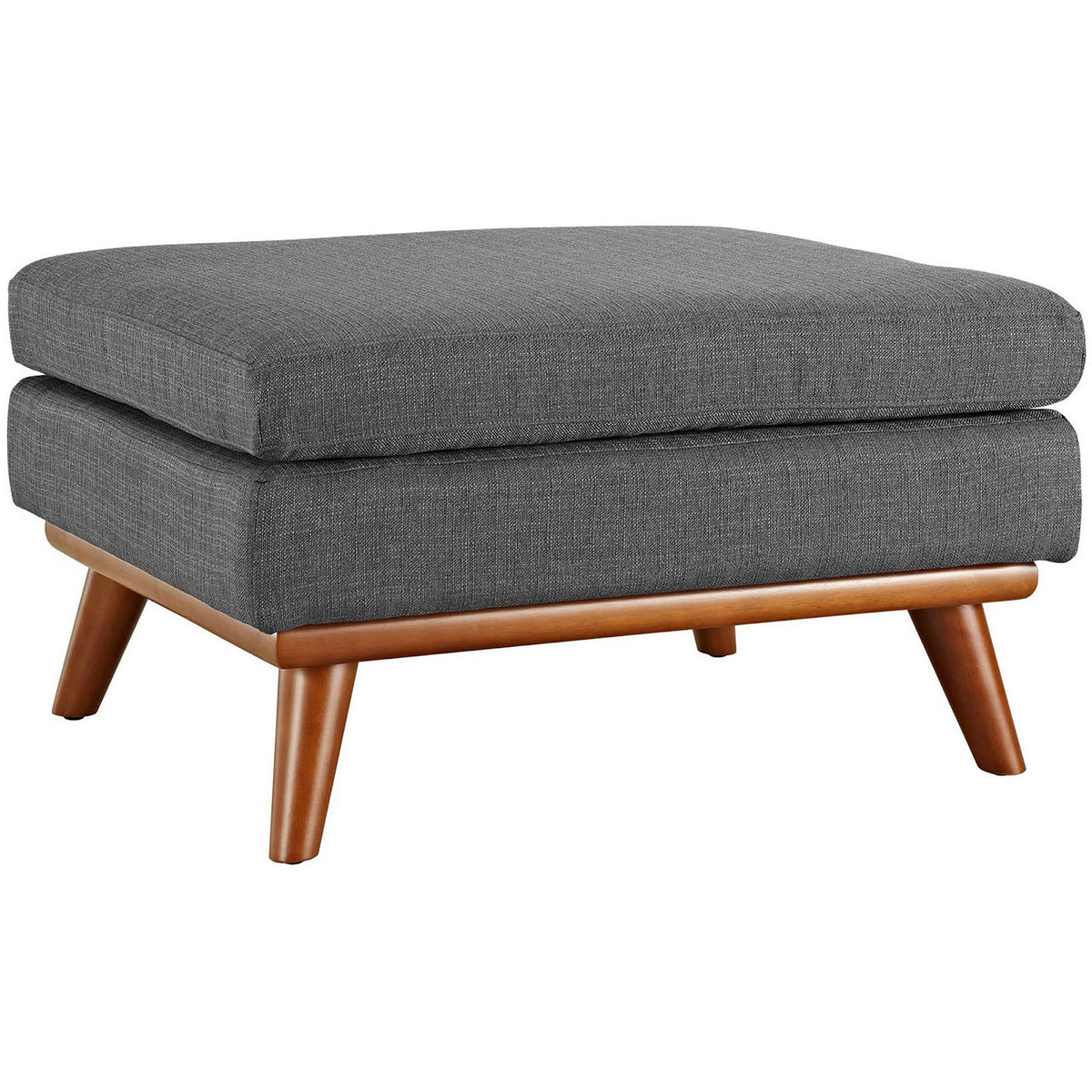 Textured charcoal gray ottoman pairs a thick cushion with tapered wood legs || EEI-1797-DOR || front_angle_studio