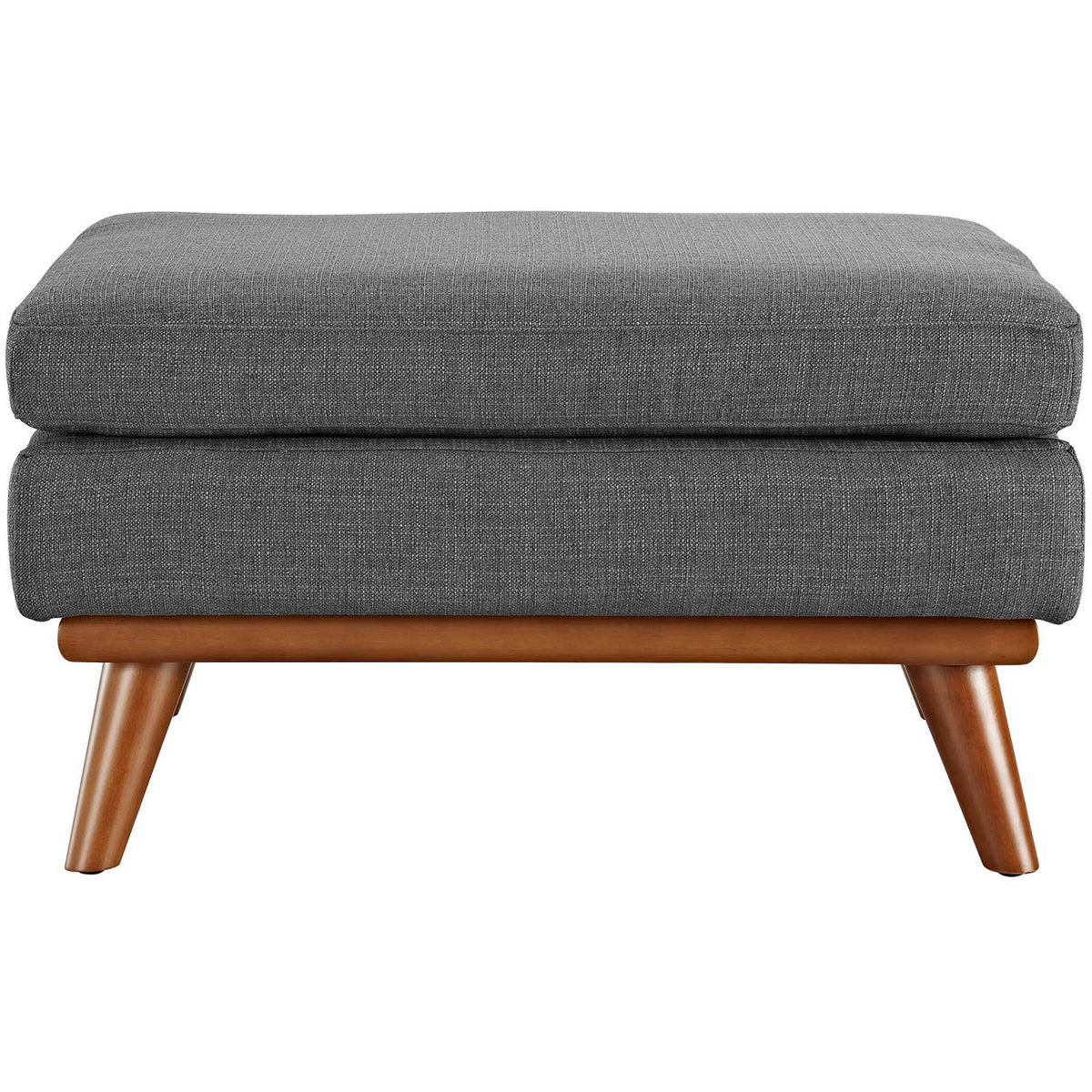 Deep gray fabric and a pillowy cushion bring cozy comfort to this wood-legged ottoman || EEI-1797-DOR || front_studio