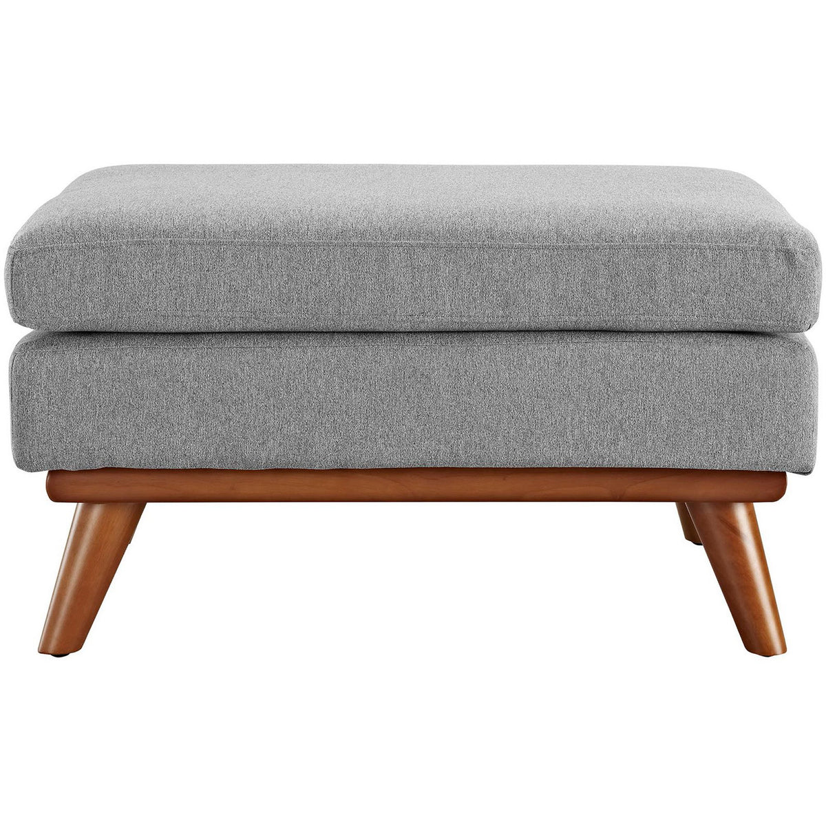 Plump gray cushion and tapered wood legs give this ottoman modern appeal || EEI-1797-GRY || front_studio