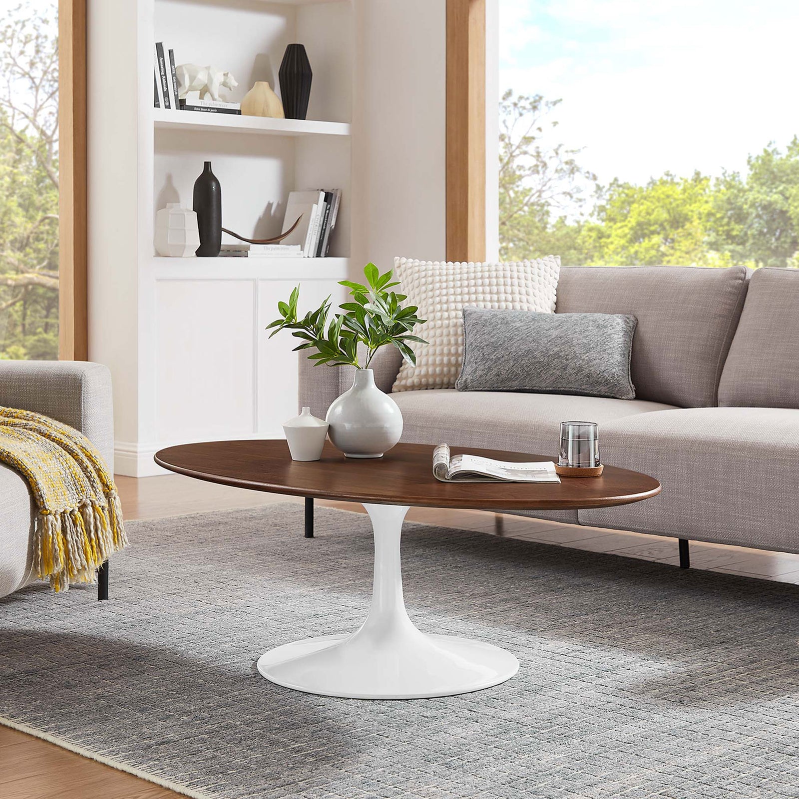 Lipton Oval Wood Coffee Table Walnut/White