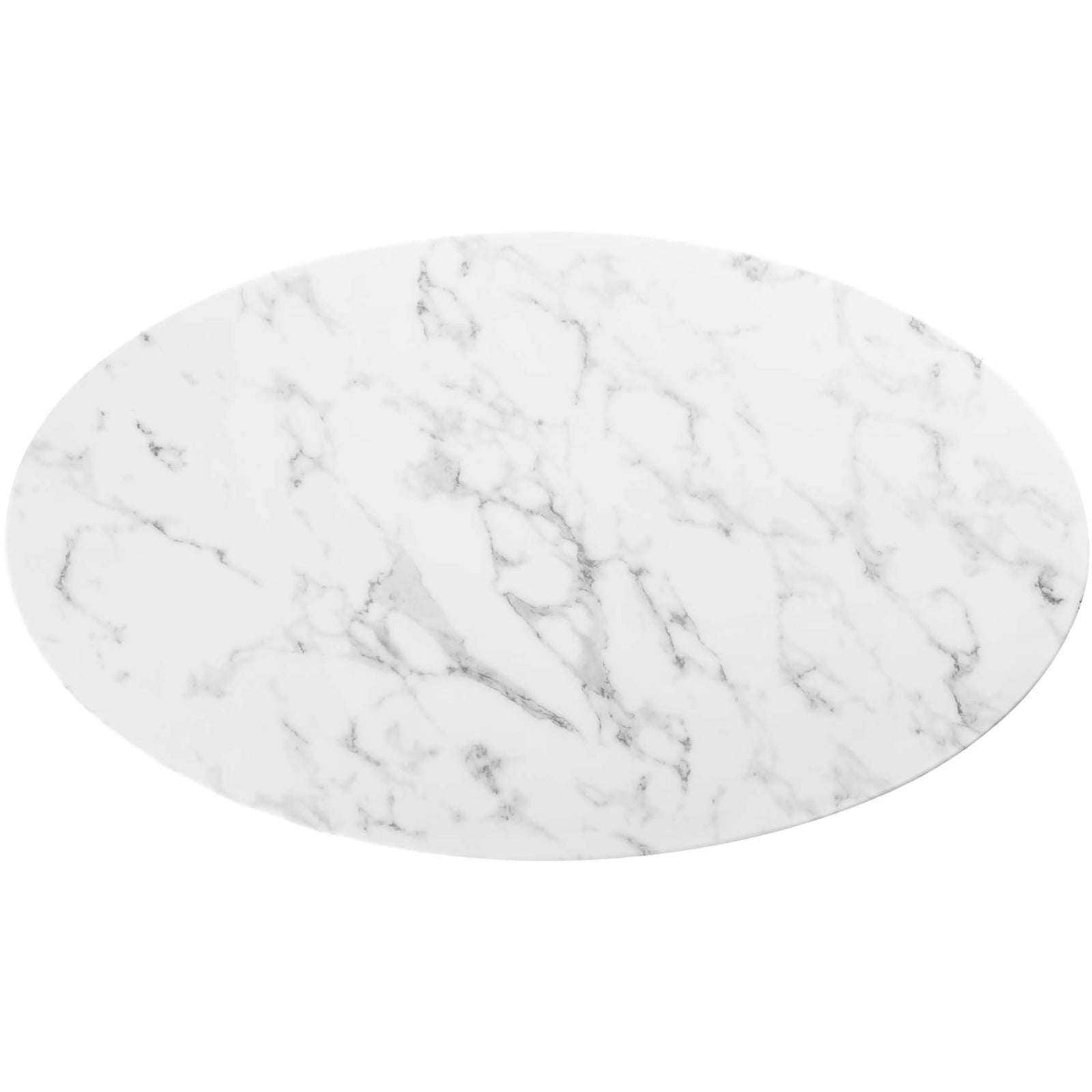 White oval faux marble tabletop showcases soft gray veining and a smooth, easy to clean finish || EEI-2021-WHI || top_studio