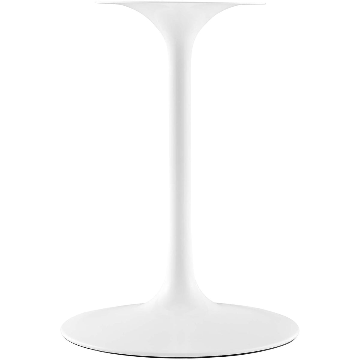 Tapered white metal pedestal base with wide round foot adds stable, minimalist support || EEI-2021-WHI || leg_studio