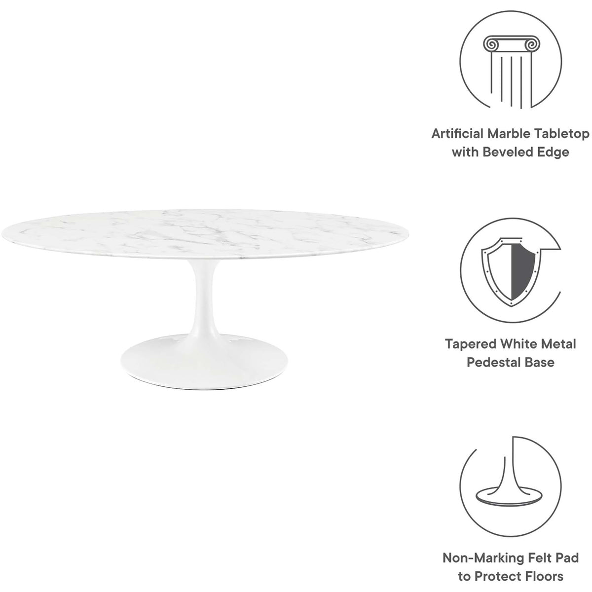 Lipton Oval Coffee Table White Marble