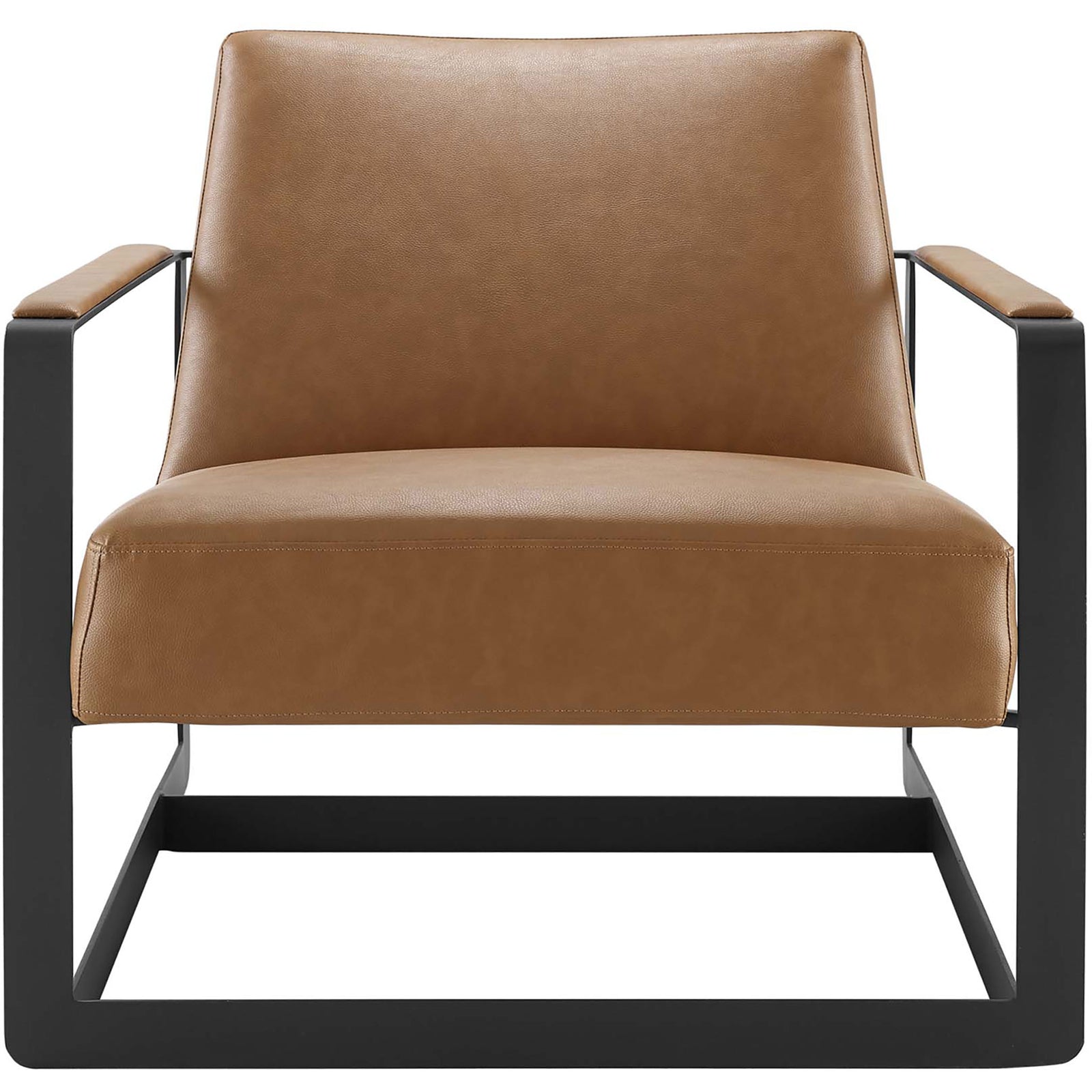 Generous seat and angled backrest create an inviting, contemporary accent chair in tan vegan leather || EEI-2075-TAN || front_studio