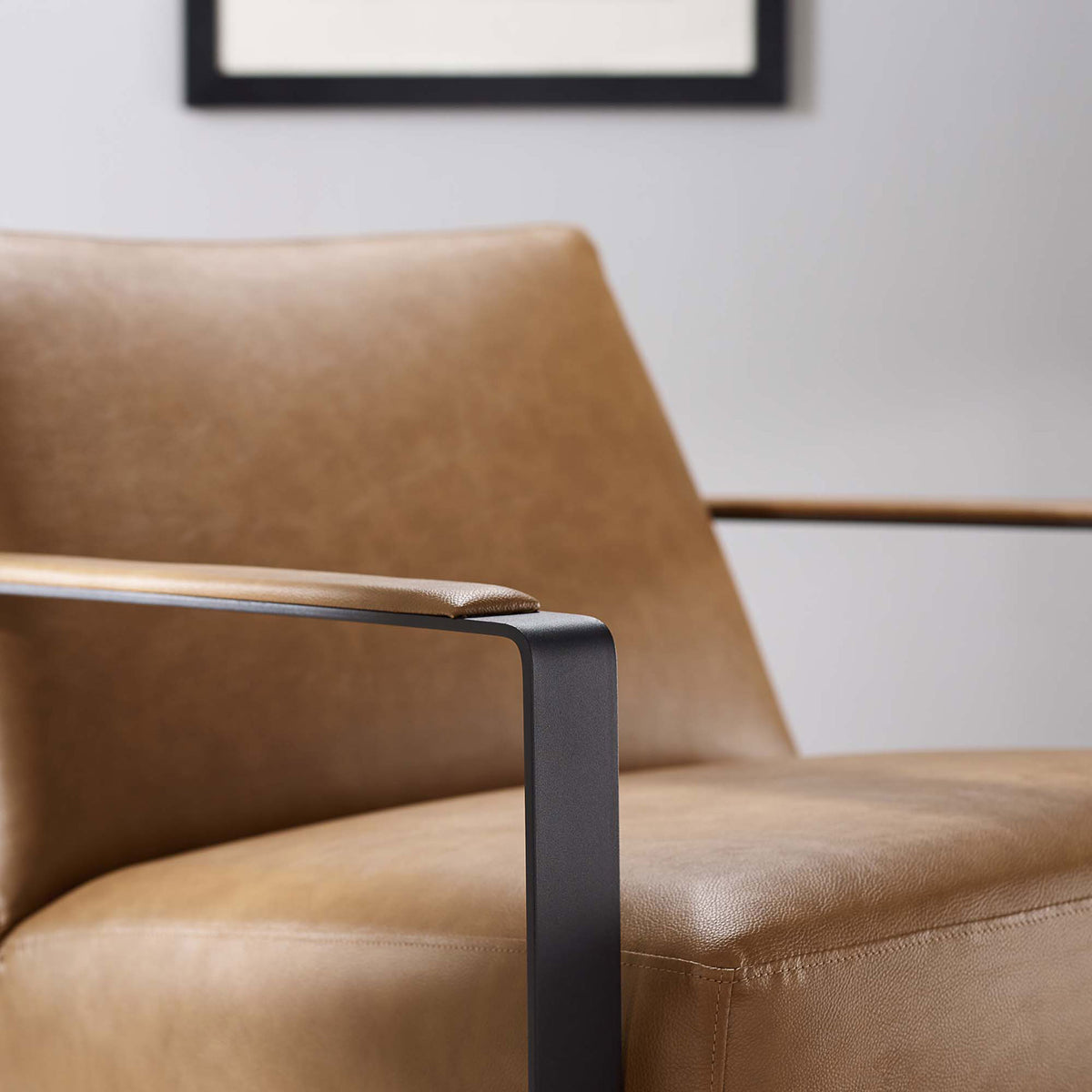 Textured vegan leather and neatly tailored seams add refined comfort to any modern living space || EEI-2075-TAN || detail_room