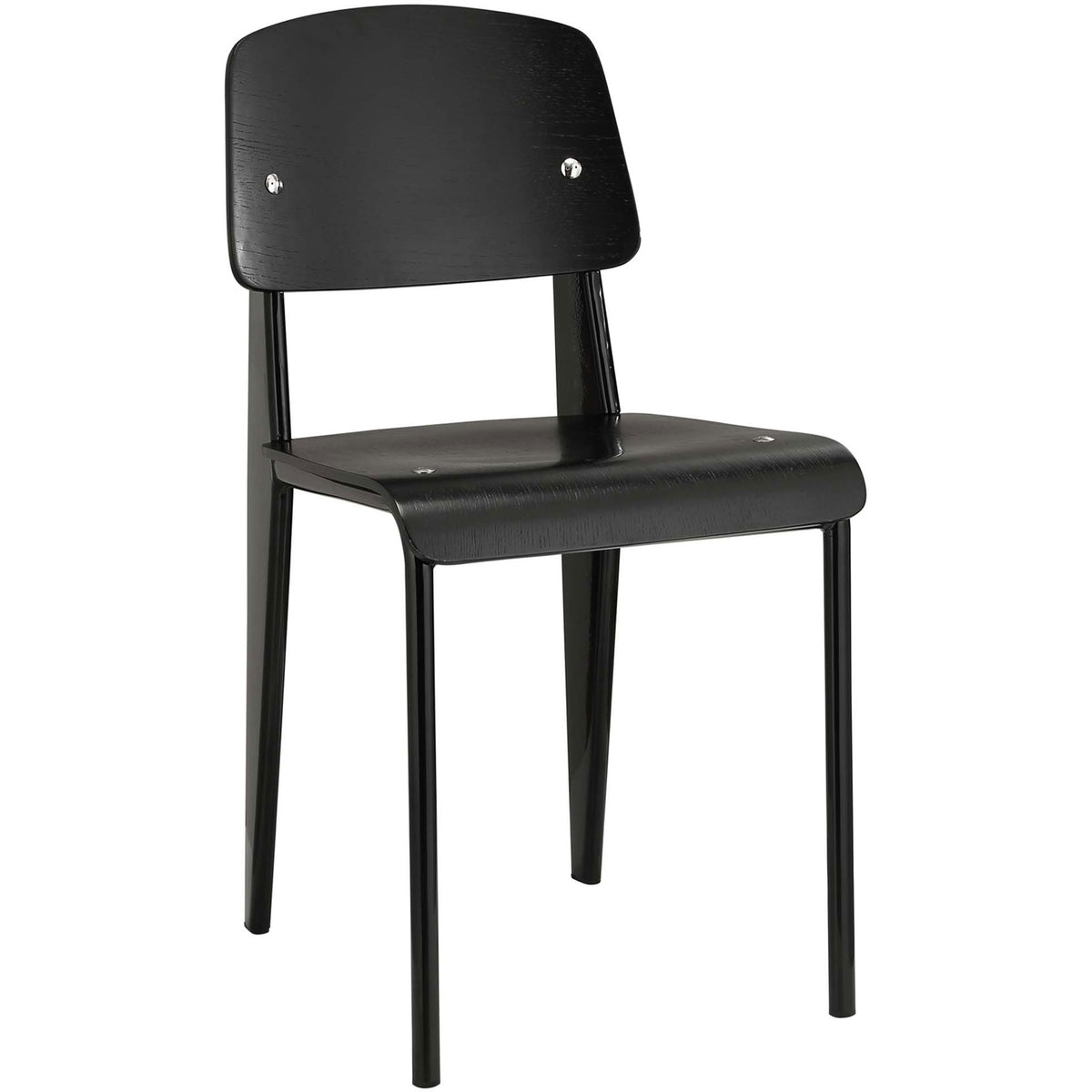Black bentwood dining chair with curved seat, rounded backrest, and sleek tubular metal legs for modern spaces || EEI-214-BLK-BLK || front_angle_studio
