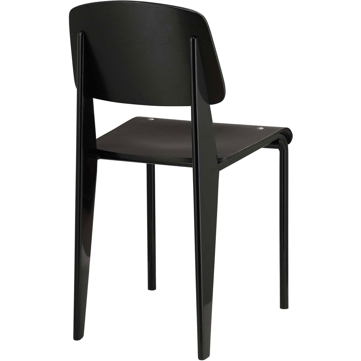 Black dining chair featuring a wide contoured backrest and gently tapered legs for a clean minimalist look || EEI-214-BLK-BLK || back_angle_studio