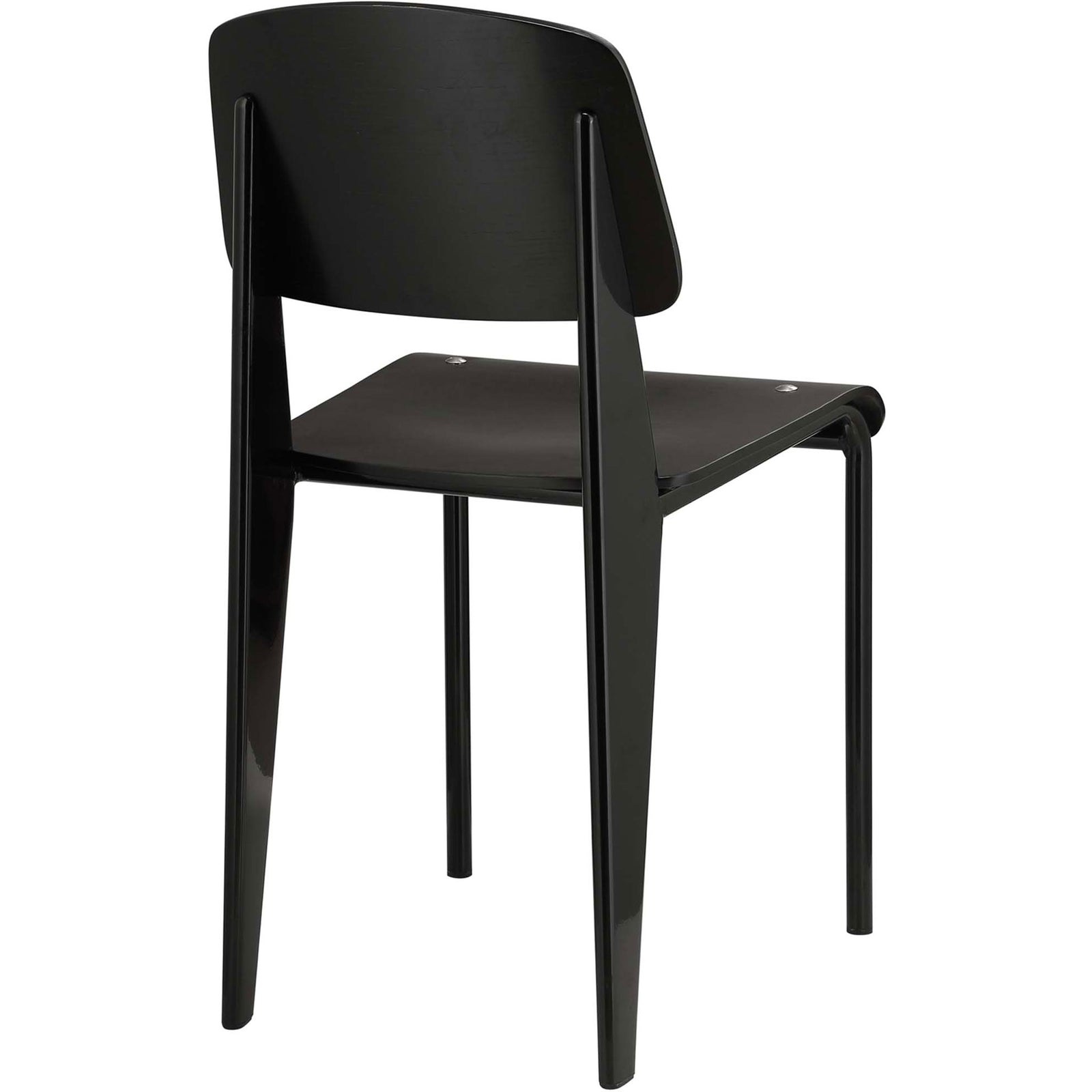 Black dining chair featuring a wide contoured backrest and gently tapered legs for a clean minimalist look || EEI-214-BLK-BLK || back_angle_studio