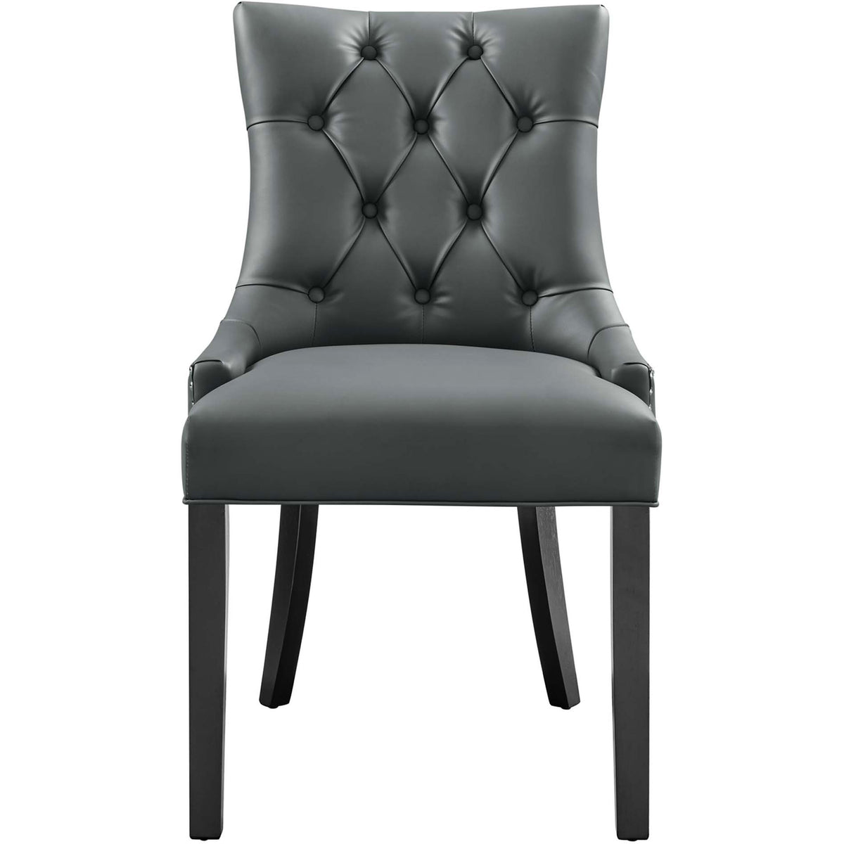 Regent gray tufted vegan leather dining chair with plush padded seat and straight wood legs || EEI-2222-GRY || front_studio