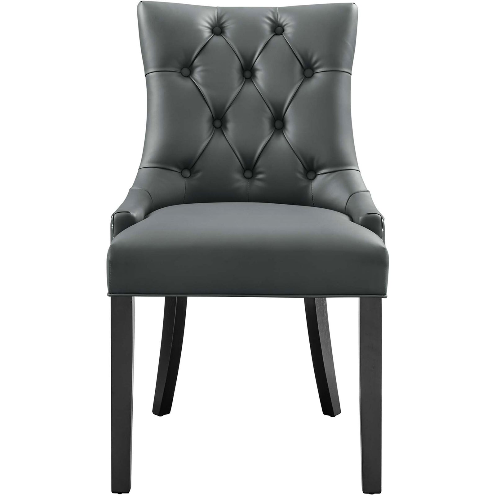 Regent gray tufted vegan leather dining chair with plush padded seat and straight wood legs || EEI-2222-GRY || front_studio