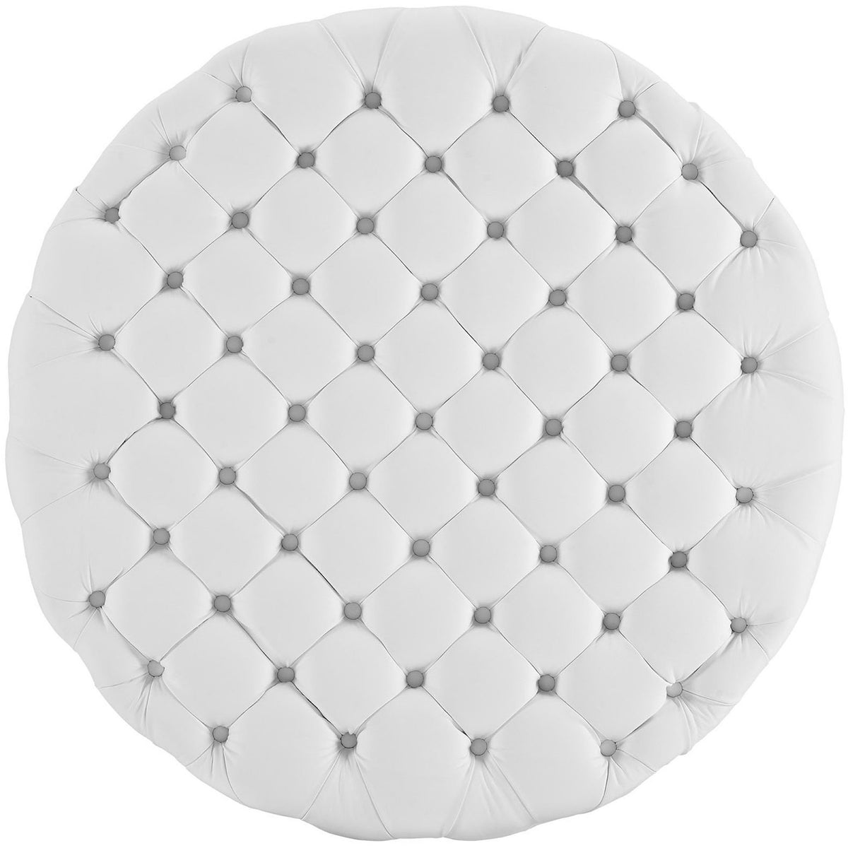 Top view of white tufted ottoman highlighting the diamond button pattern across the seat || EEI-2224-WHI || top_studio