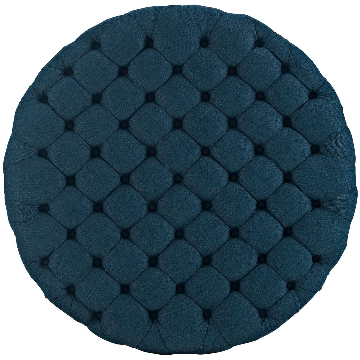 Overhead view of the azure ottoman showing its quilted grid of deep button tufts for visual texture || EEI-2225-AZU || top_studio