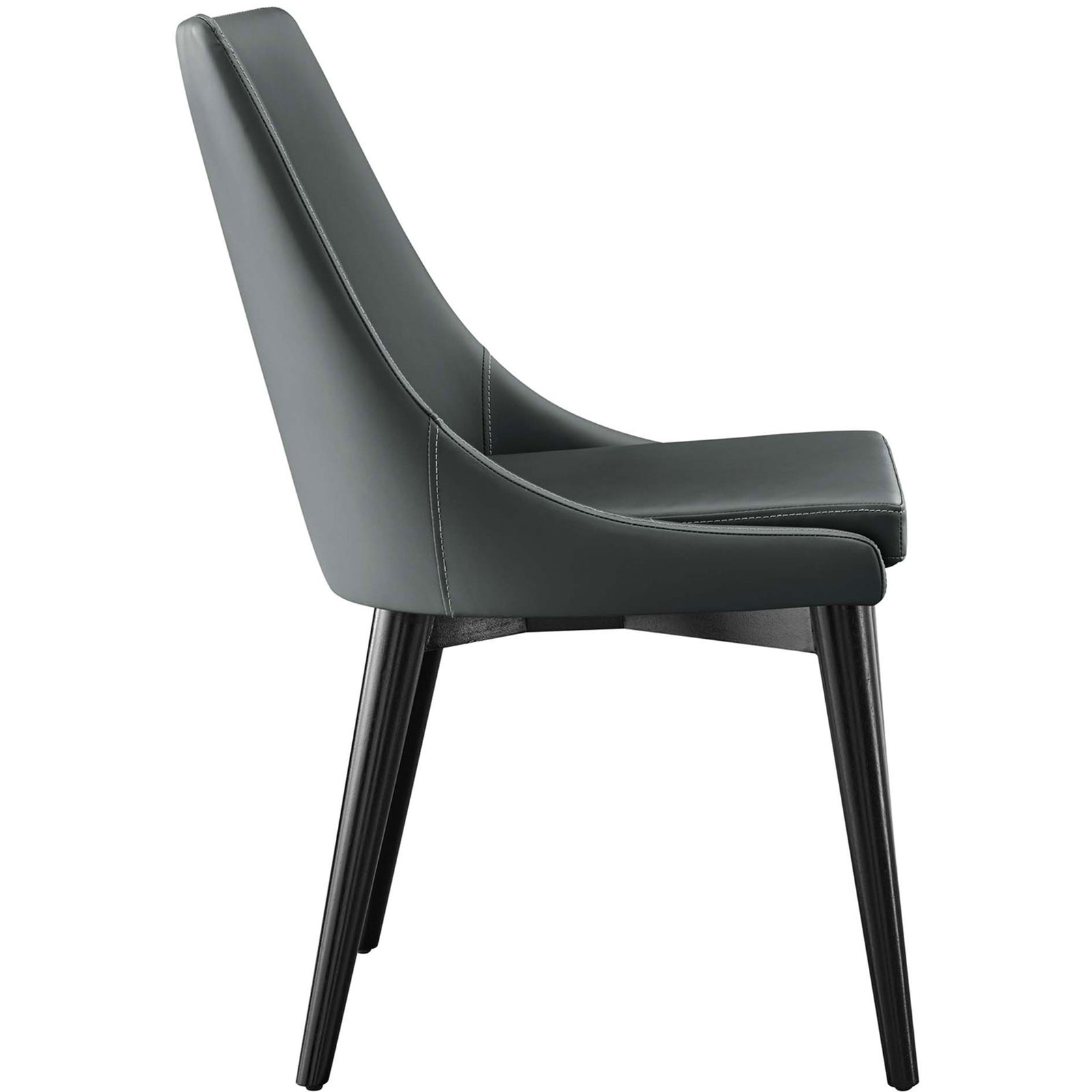 Gray vegan leather dining chair showcasing gently curved backrest and thick padded seat || EEI-2226-GRY || side_studio
