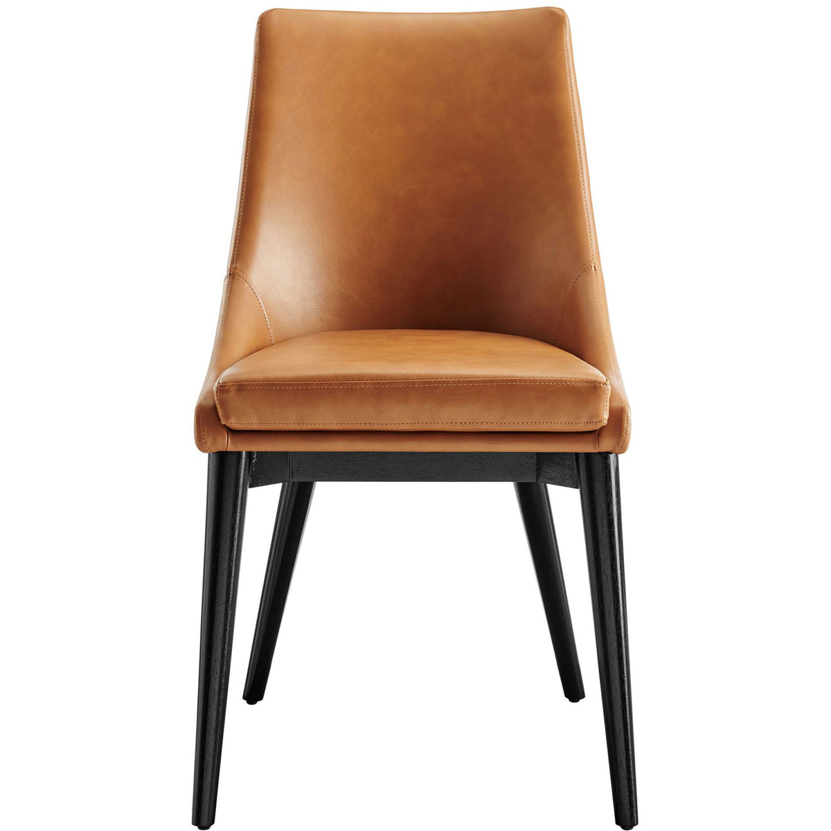 Modern tan vegan leather dining chair with gently curved back and cushioned seat || EEI-2226-TAN || front_studio