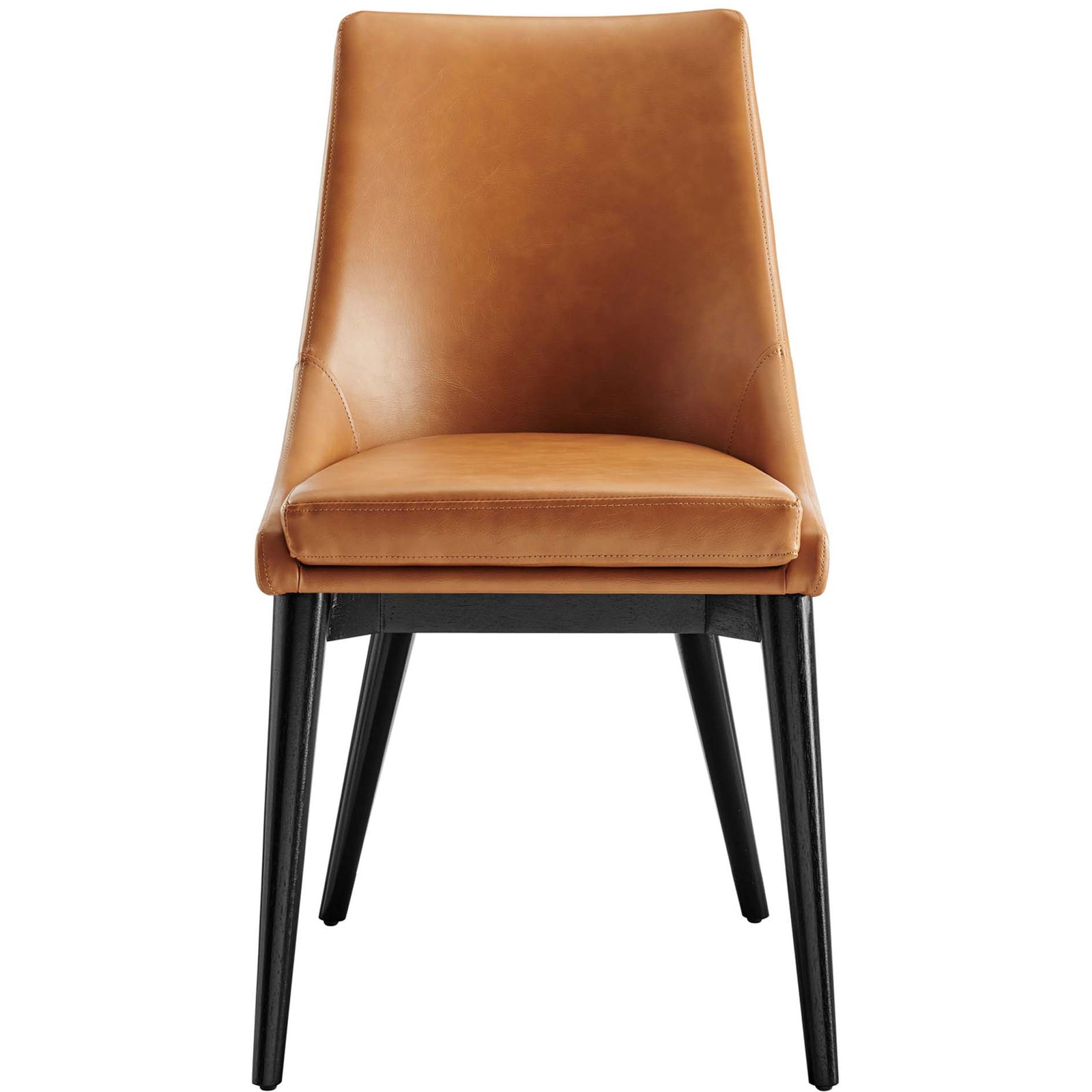Modern tan vegan leather dining chair with gently curved back and cushioned seat || EEI-2226-TAN || front_studio