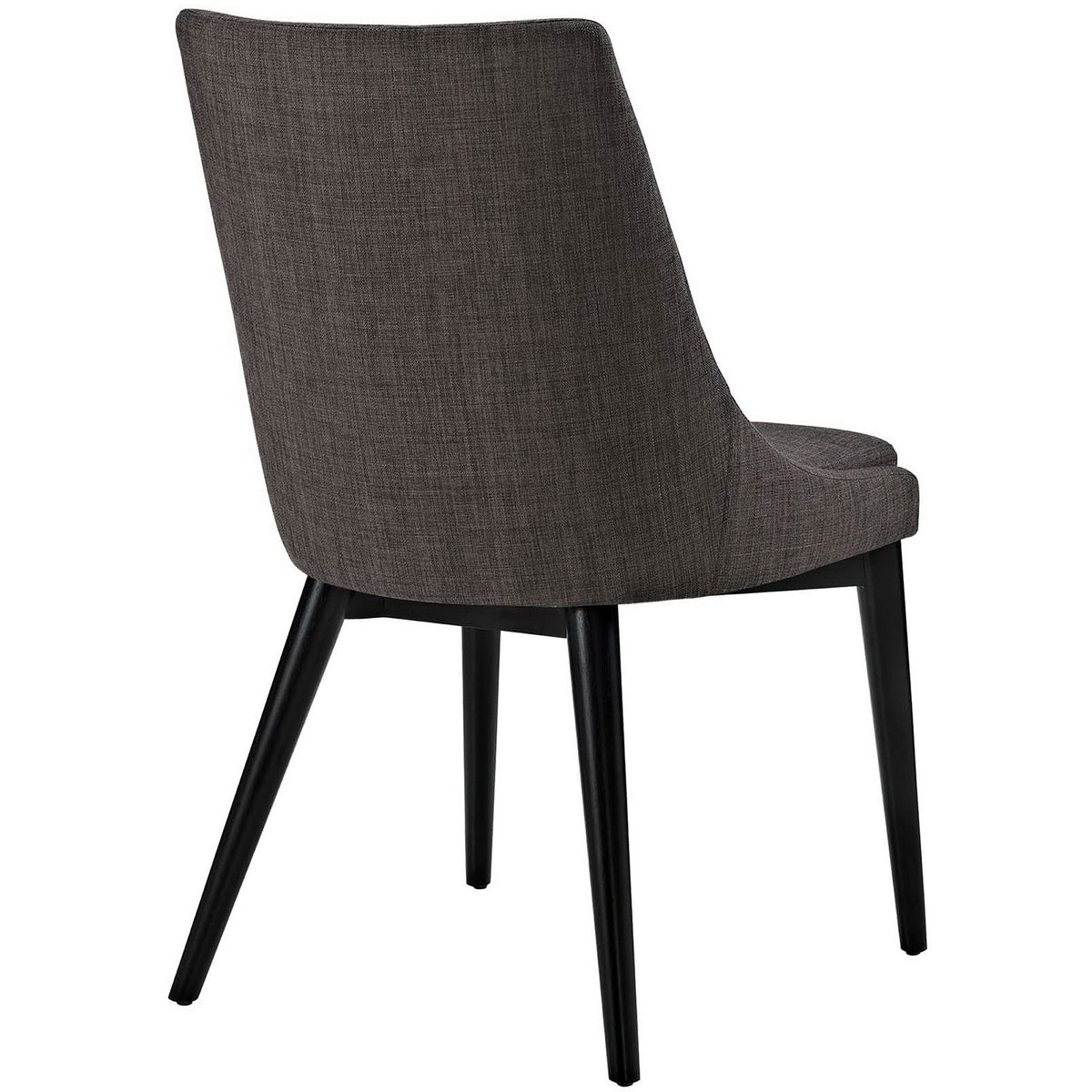 Dark brown upholstery envelops the broad, gently rounded back over tapered black legs.