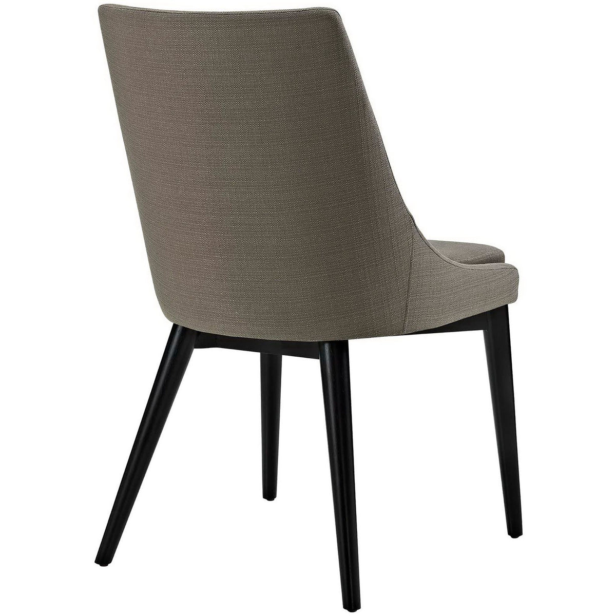 A broad upholstered back in warm granite gray brings understated texture to a sleek chair.