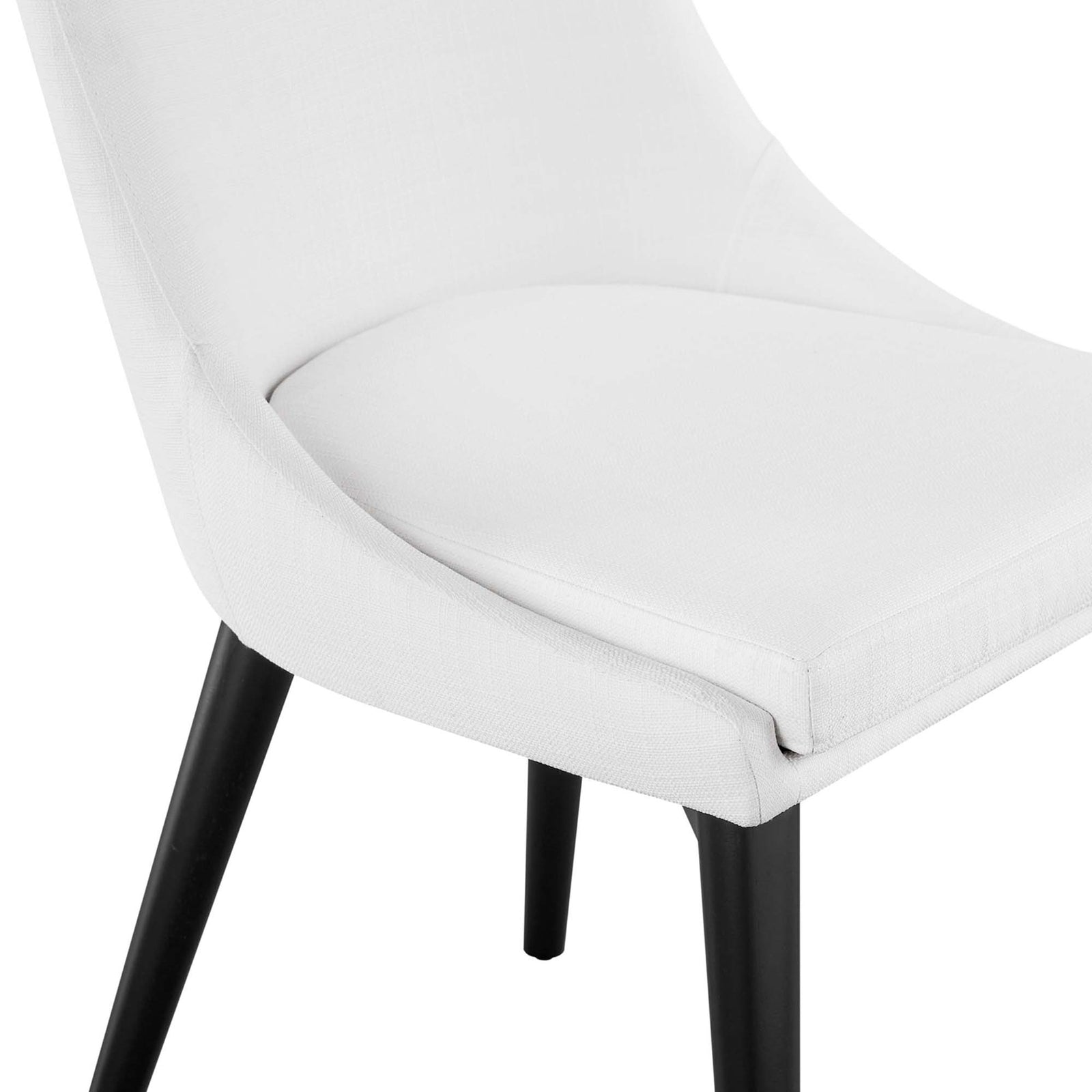 Close-up of the plush white seat cushion with tailored edges on a sturdy black wood base || EEI-2227-WHI || detail_studio