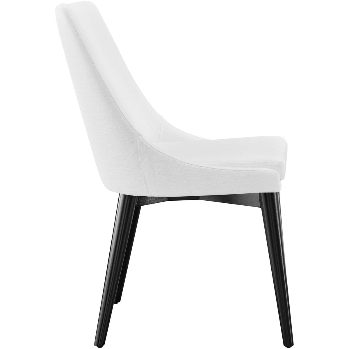 Side profile of the white upholstered dining chair highlighting its cushioned seat and sloping back || EEI-2227-WHI || side_studio