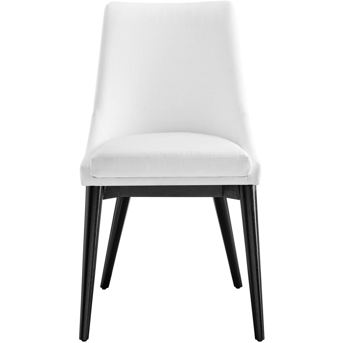 White dining chair with minimalist armless design and padded seat over black wood legs || EEI-2227-WHI || front_studio