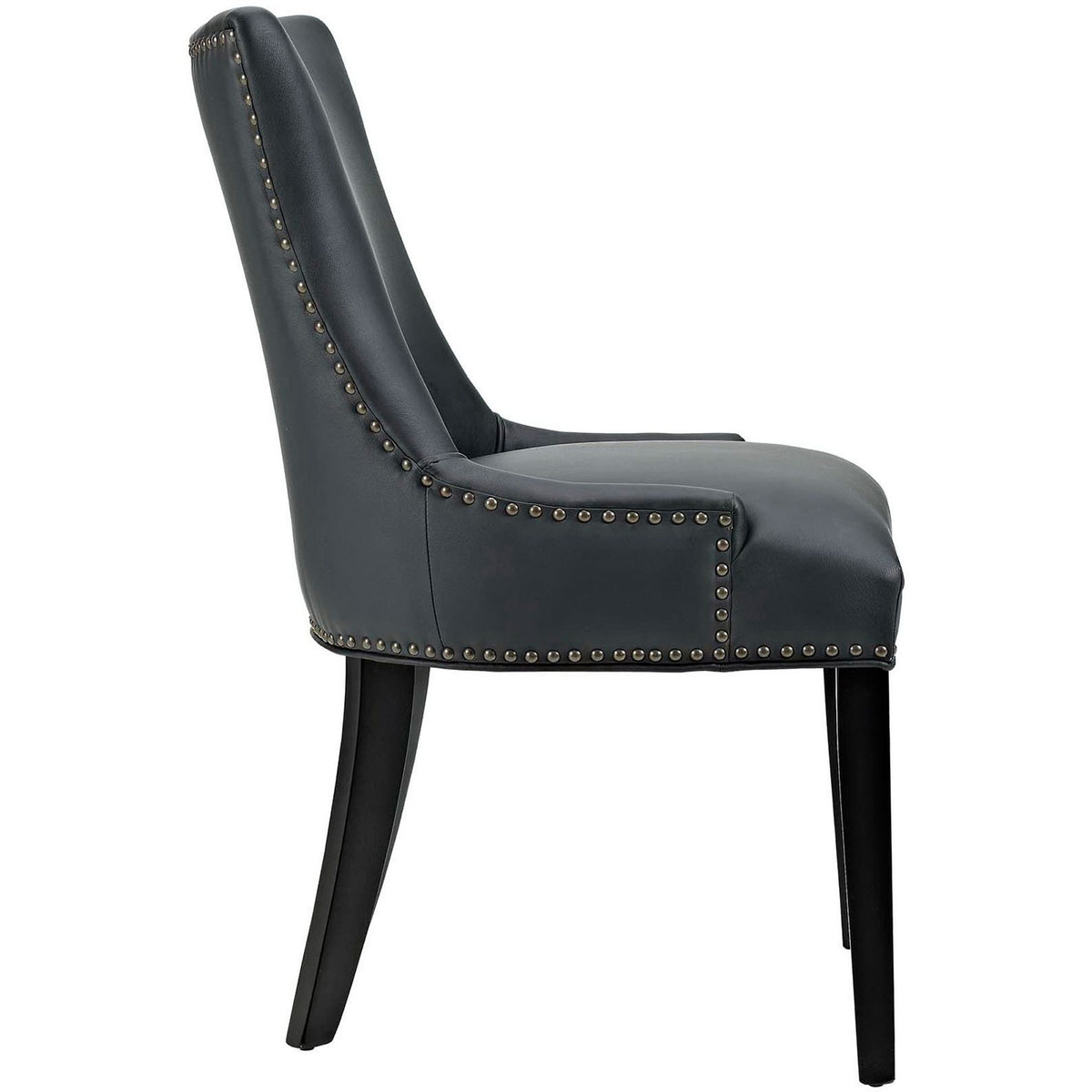 Cushioned black vegan leather dining chair with sleek profile and sturdy wood legs || EEI-2228-BLK || side_studio