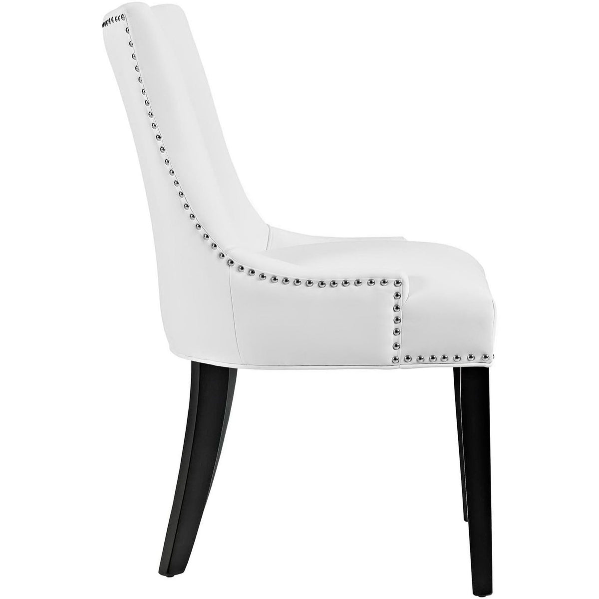 Plush white vegan leather dining chair showcasing thick cushioned seat and sleek dark wood legs || EEI-2228-WHI || side_studio