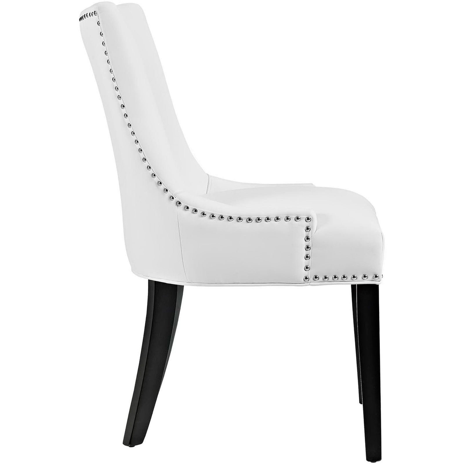 Plush white vegan leather dining chair showcasing thick cushioned seat and sleek dark wood legs || EEI-2228-WHI || side_studio