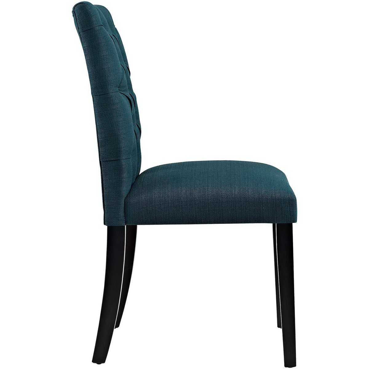 Armless azure dining chair with thick foam seat and gently curved tufted backrest. || EEI-2231-AZU || side_studio