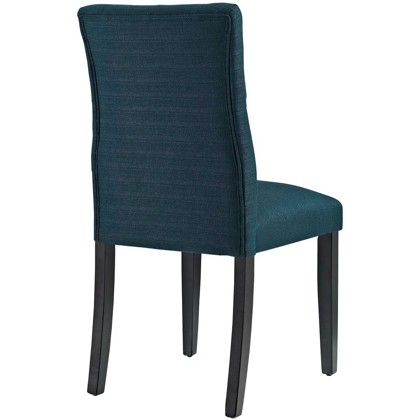 Azure fabric dining chair showcasing tailored back detailing, subtle texture, and sturdy tapered legs. || EEI-2231-AZU || back_angle_studio
