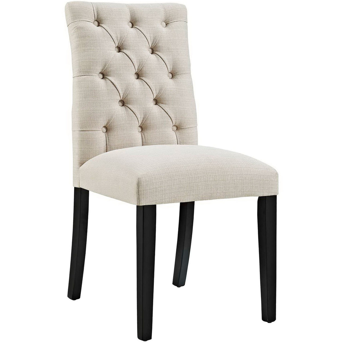Beige tufted dining chair with cushioned seat and dark wood legs for classic dining style || EEI-2231-BEI || front_angle_studio