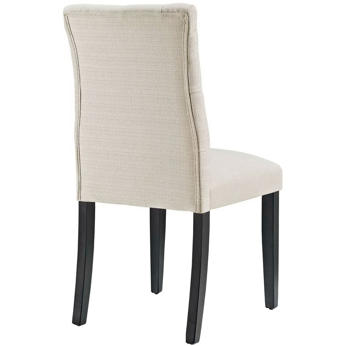 Back view of beige dining chair with tailored seams and subtly curved silhouette || EEI-2231-BEI || back_angle_studio