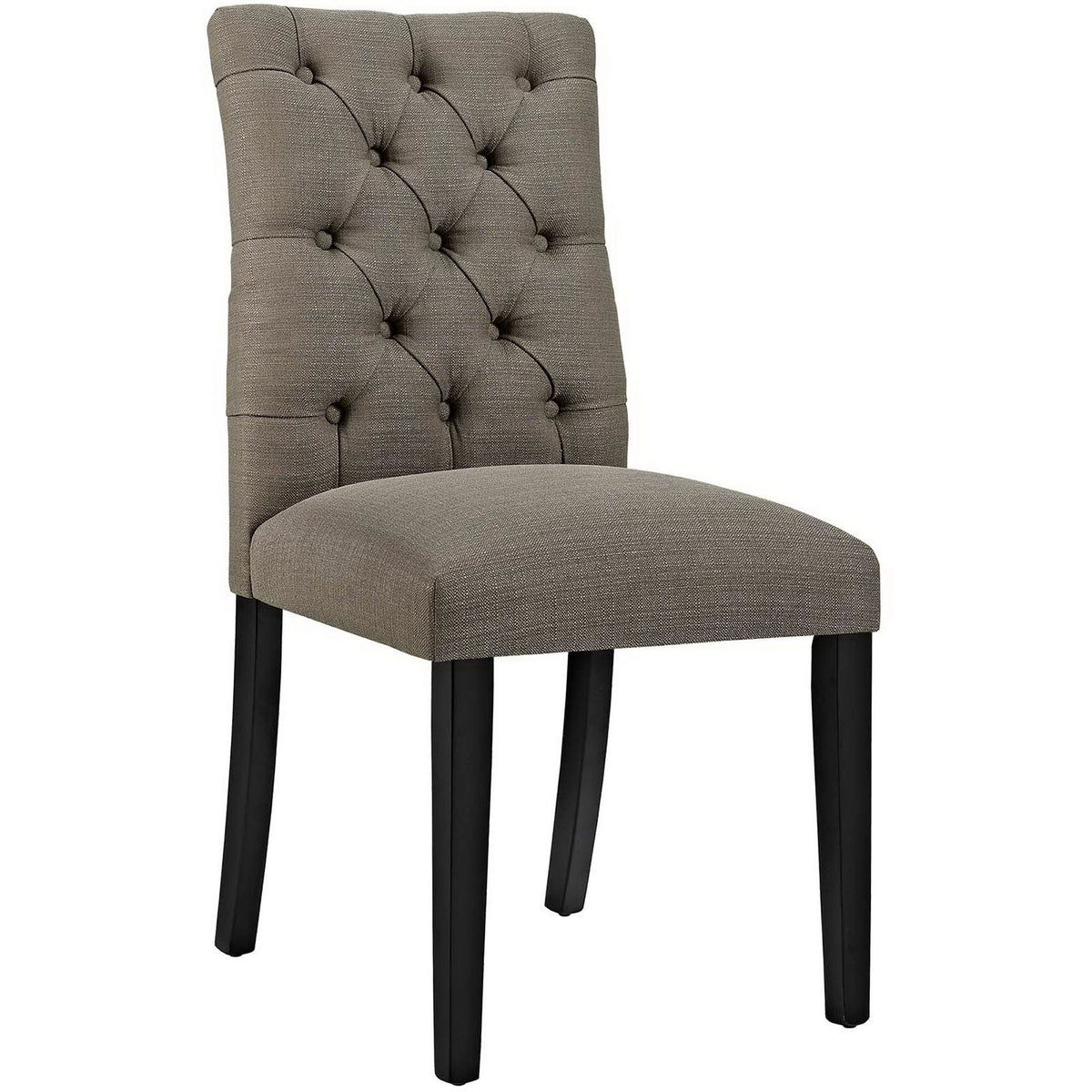 Granite tufted dining chair with plush cushioning and dark wood legs for an elegant dining upgrade || EEI-2231-GRA || front_angle_studio