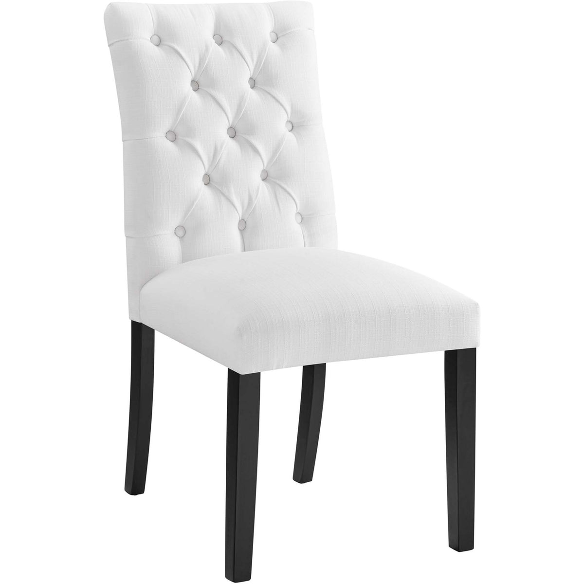 Elegant white upholstered dining chair showcasing plush seat and diamond tufted backrest || EEI-2231-WHI || front_angle_studio