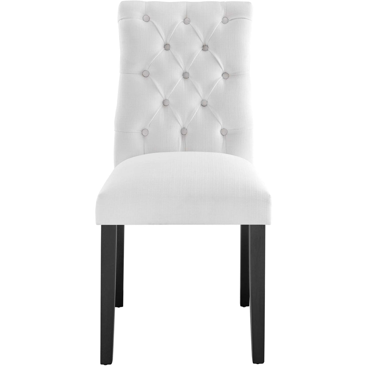 White button tufted dining chair with cushioned seat and black wood legs || EEI-2231-WHI || front_studio
