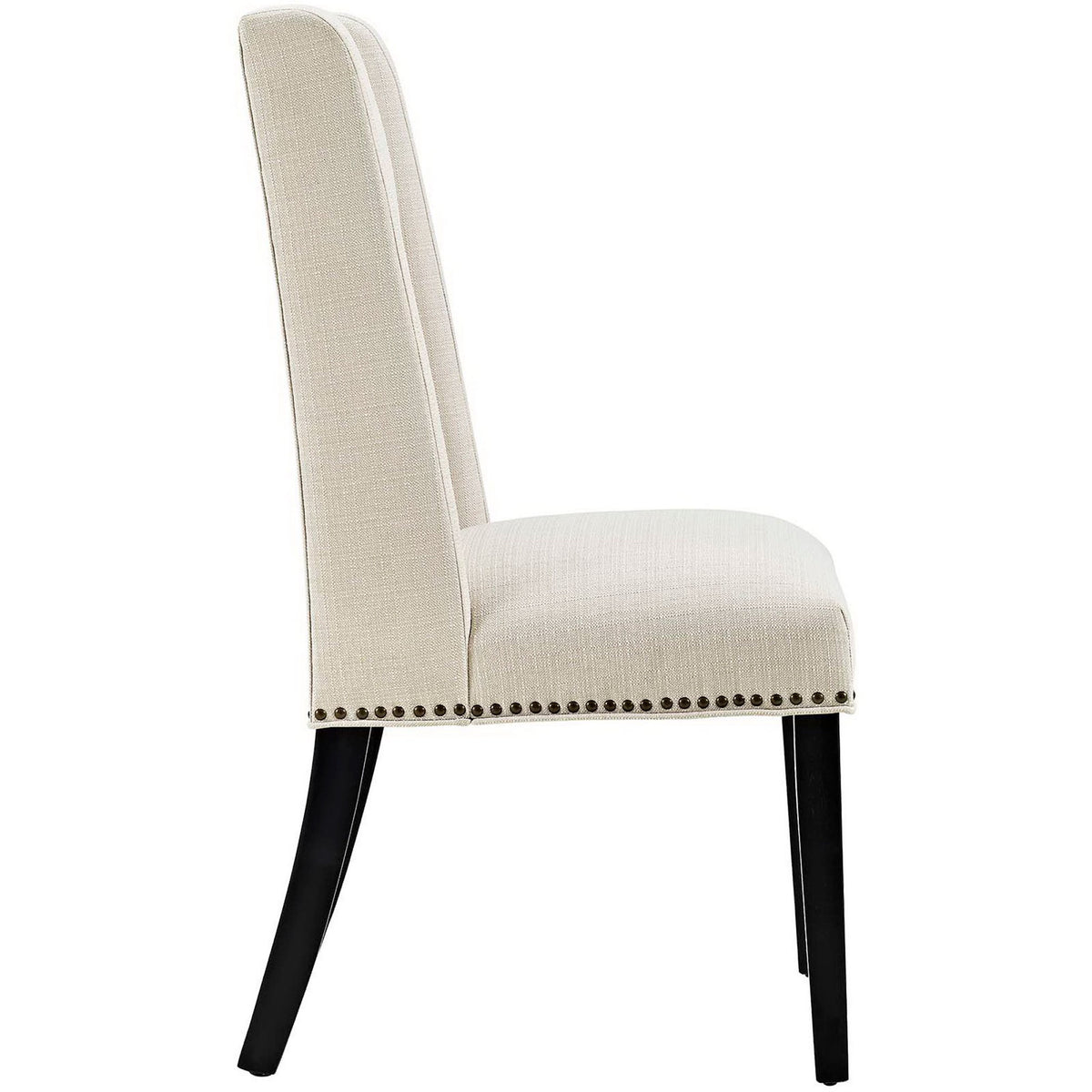 Beige upholstered dining chair featuring plush seat cushion and tailored panel backrest. || EEI-2233-BEI || side_studio