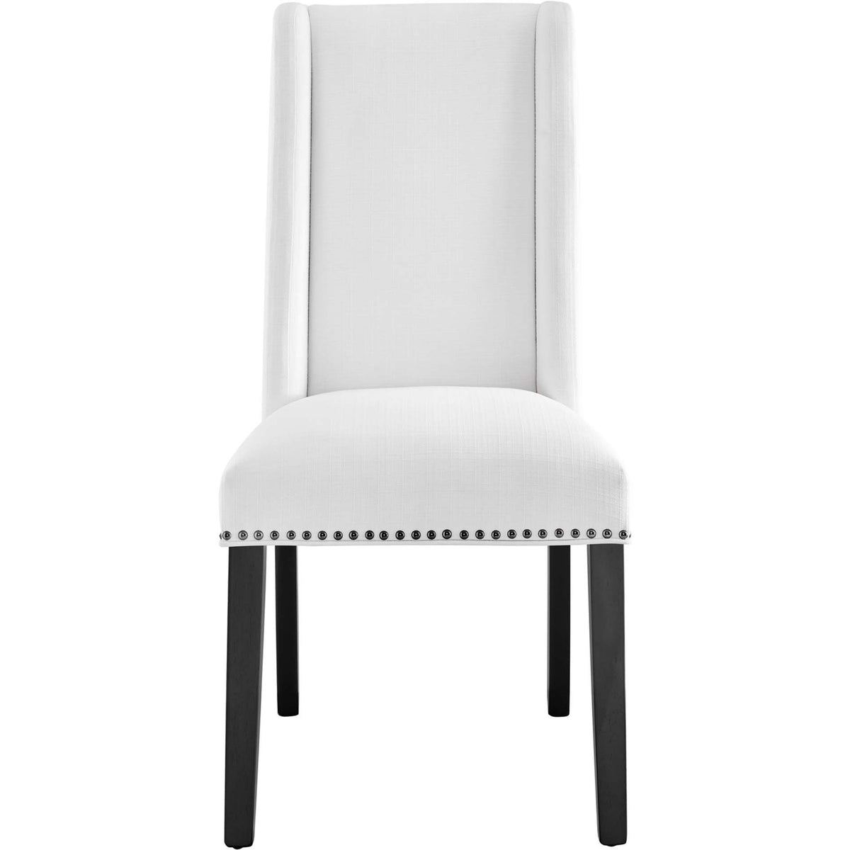 White parsons-style dining chair with clean lines, nailhead trim, and supportive high back || EEI-2233-WHI || front_studio