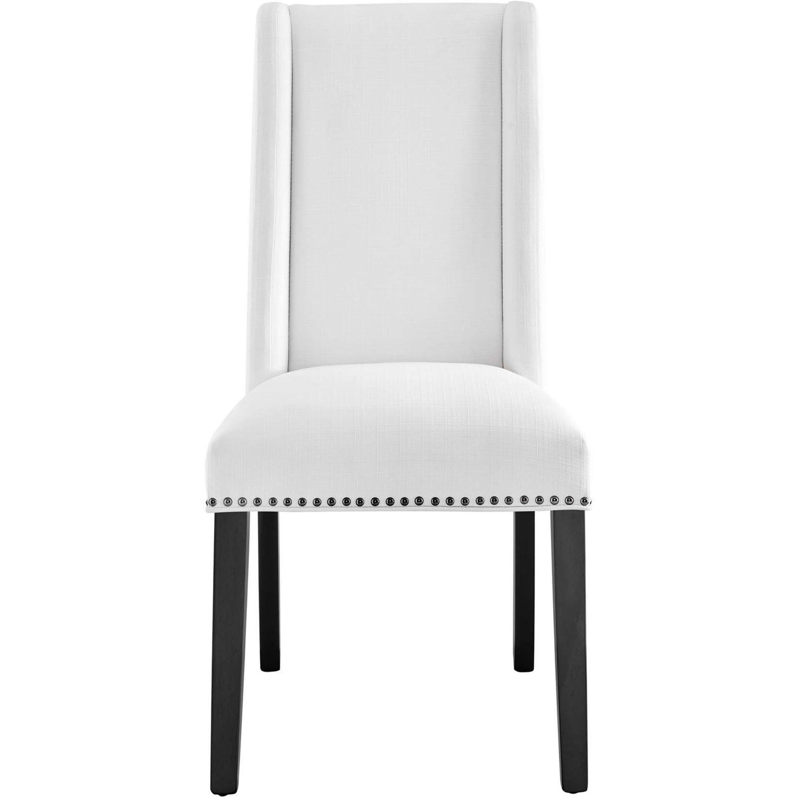 White parsons-style dining chair with clean lines, nailhead trim, and supportive high back || EEI-2233-WHI || front_studio