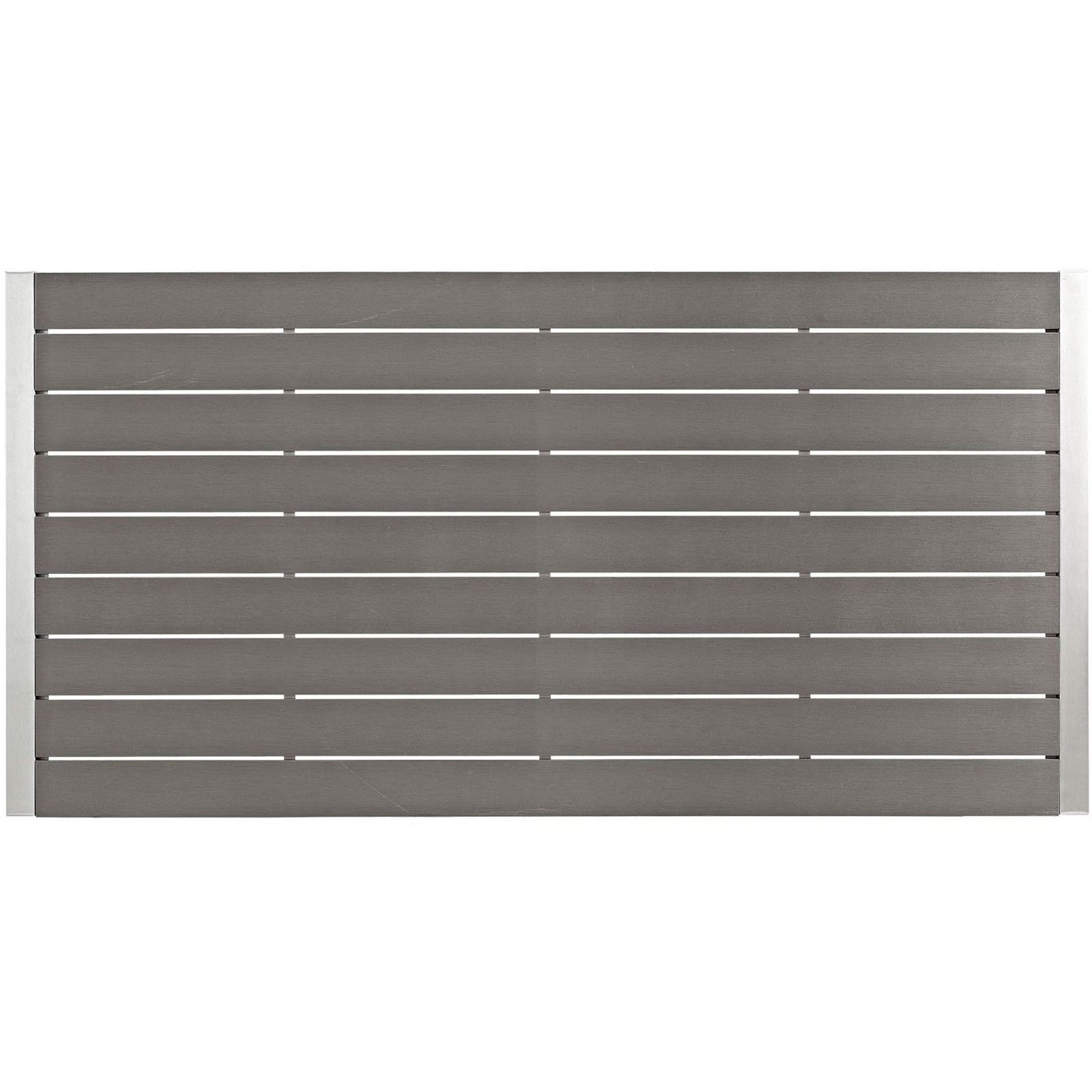Wide gray slatted tabletop offering generous space for outdoor meals and casual gatherings || EEI-2251-SLV-GRY || top_studio
