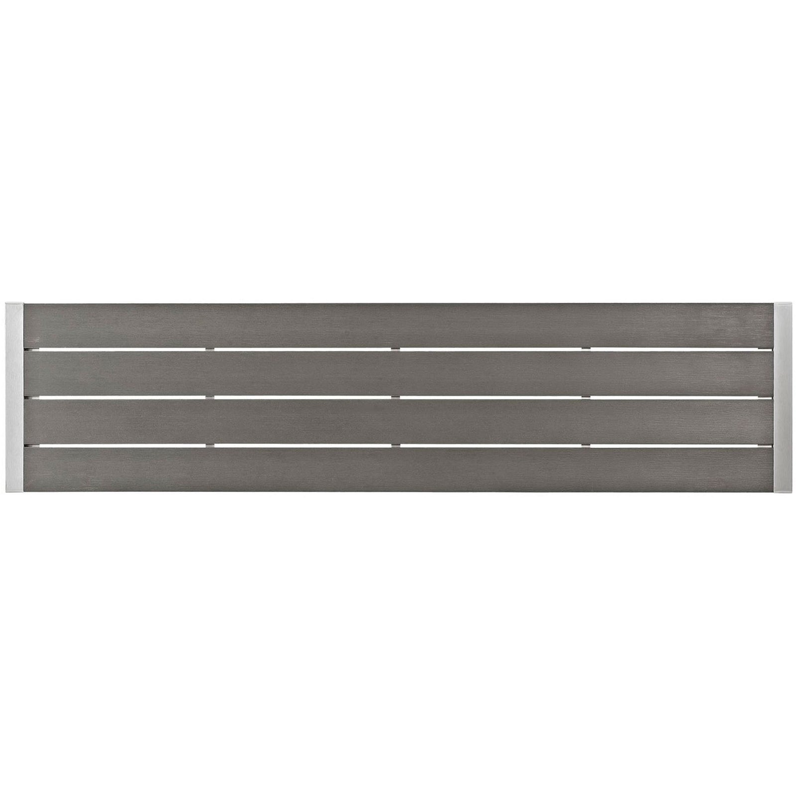 Gray slatted bench surface with clean lines and durable wood-look finish || EEI-2252-SLV-GRY || top_studio